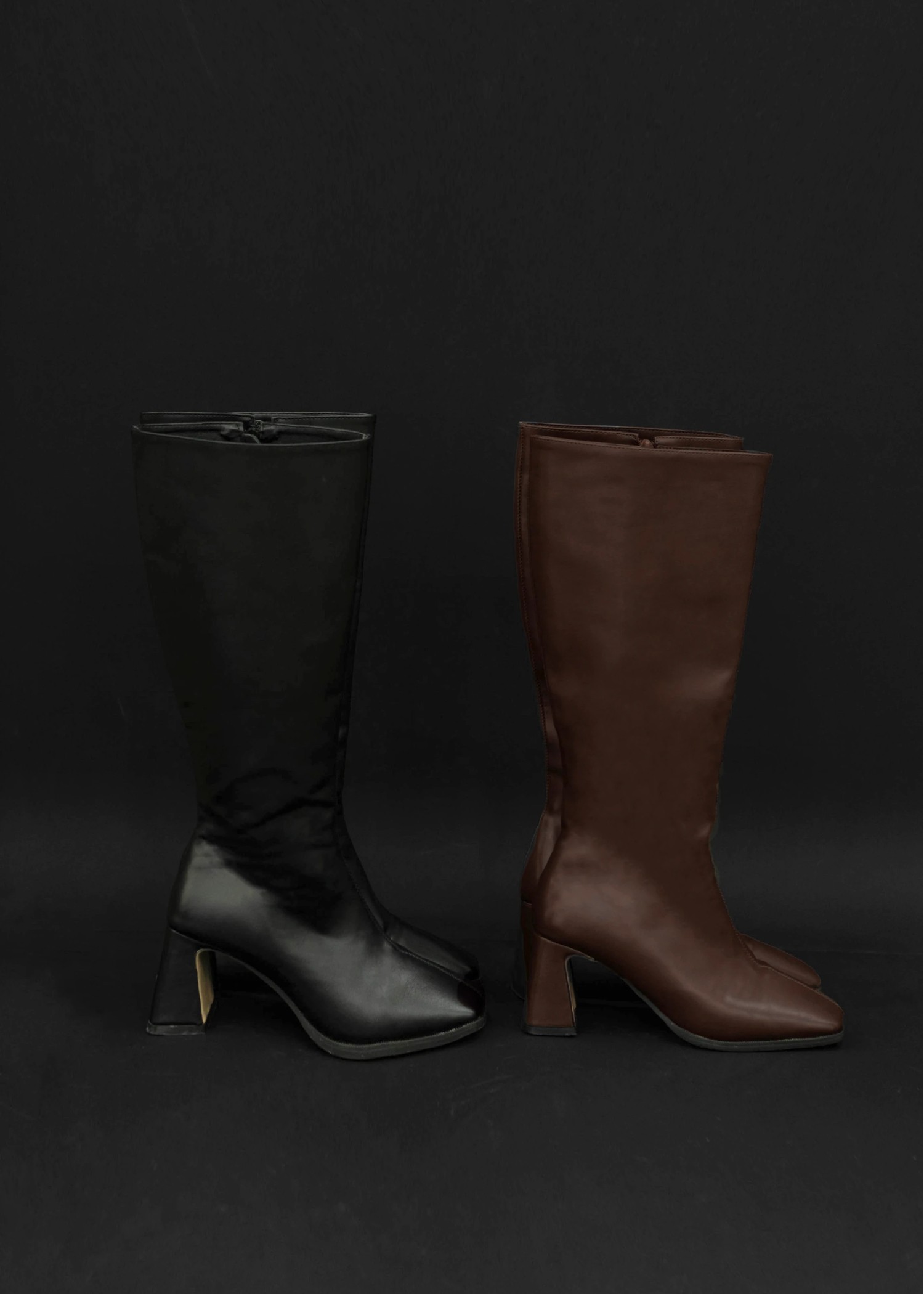 trapezoid heel basic long boots
