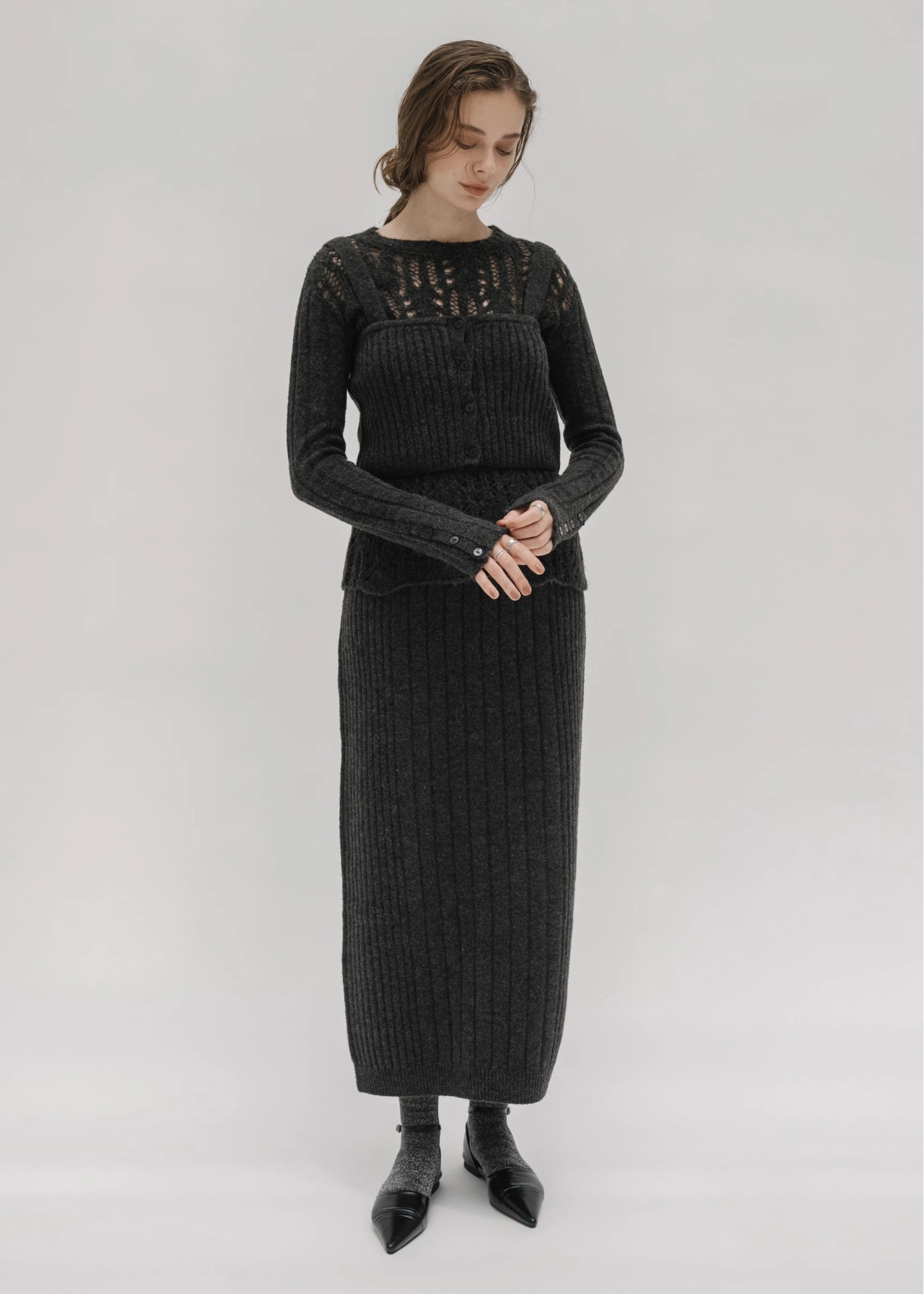 random mix rib cocoon knit SK