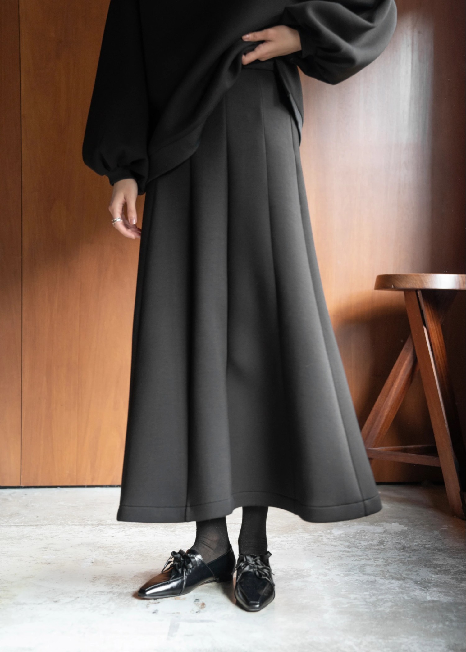 panel flare ponte double knit cutsew SK