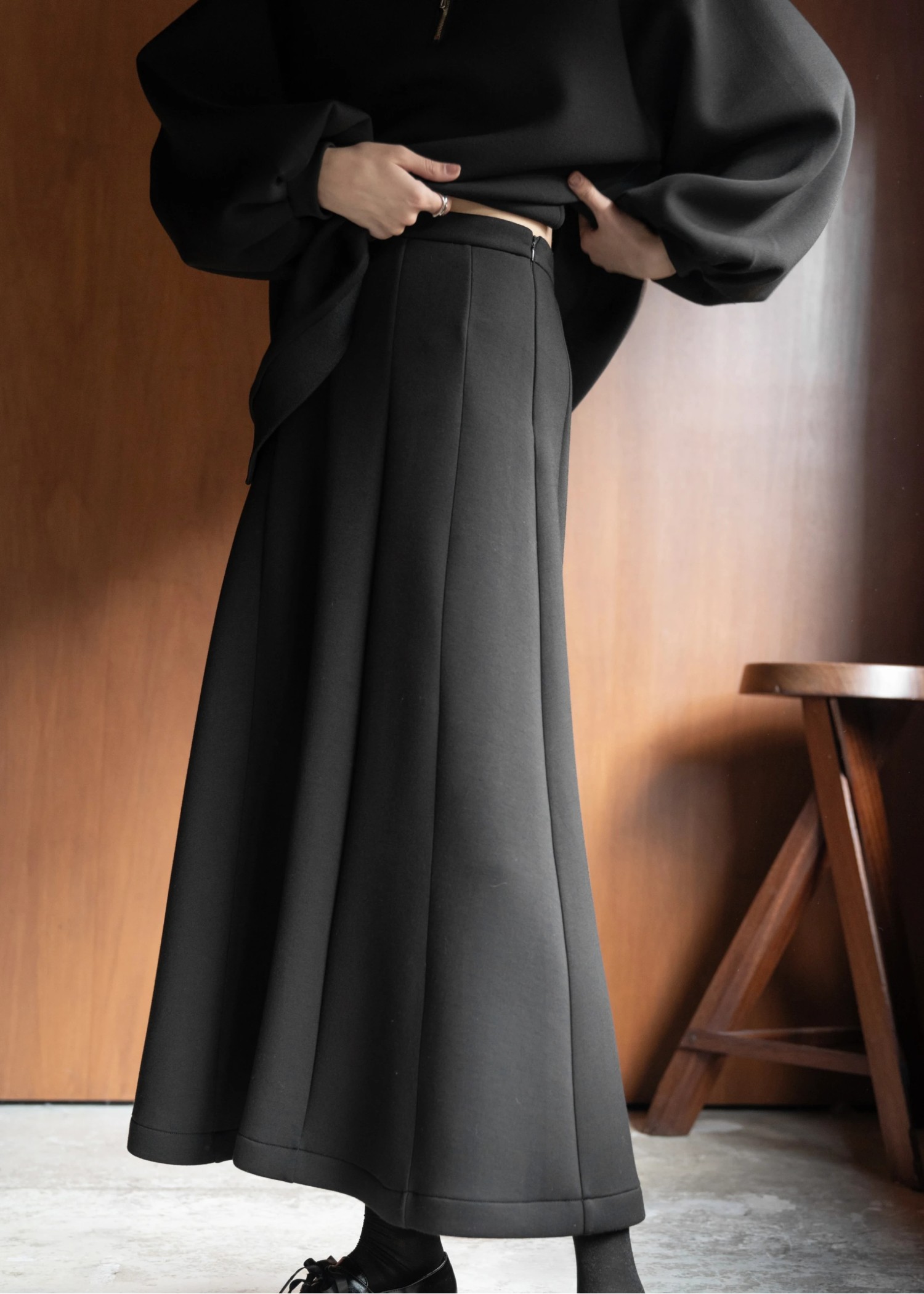 panel flare ponte double knit cutsew SK