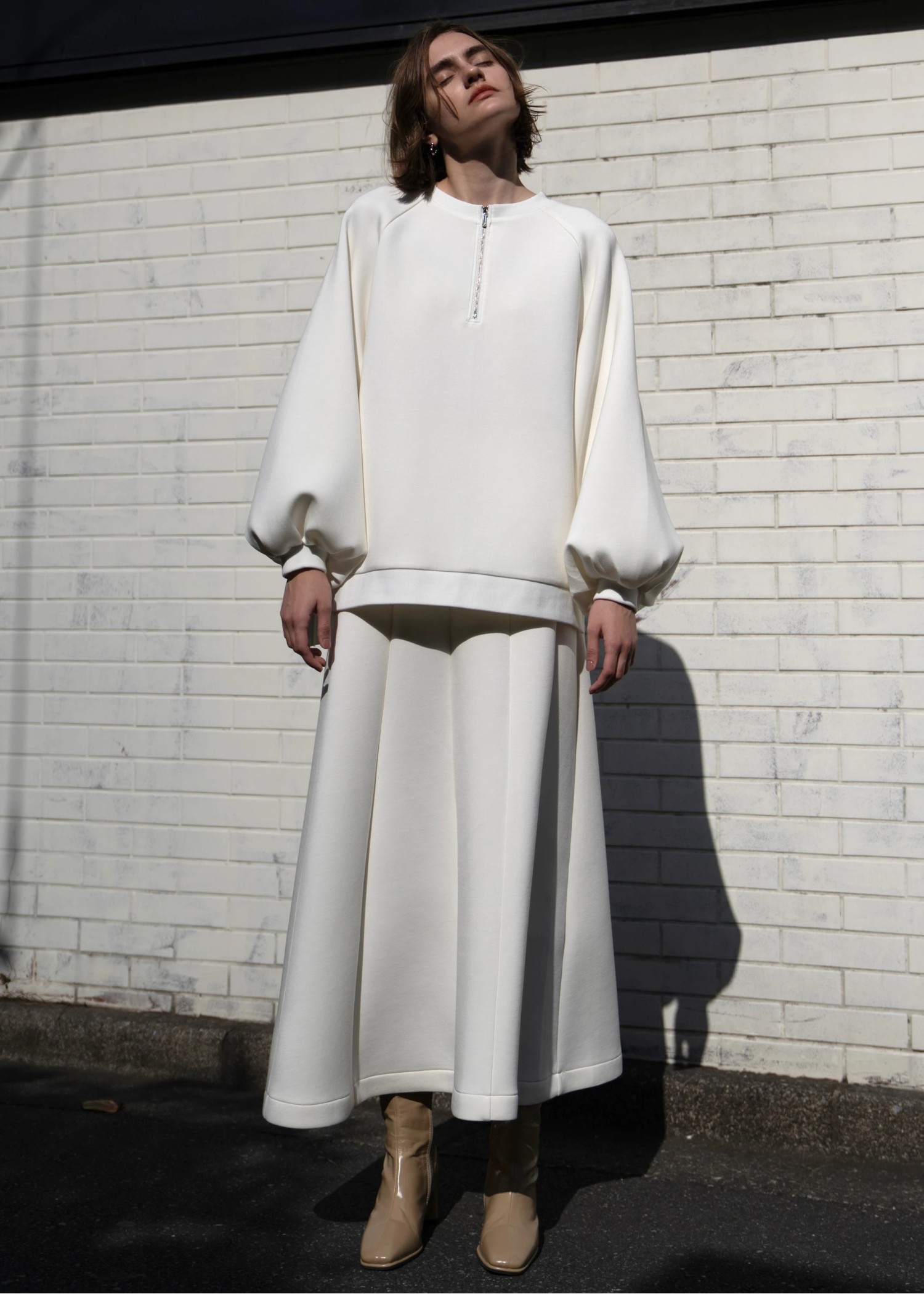 panel flare ponte double knit cutsew SK