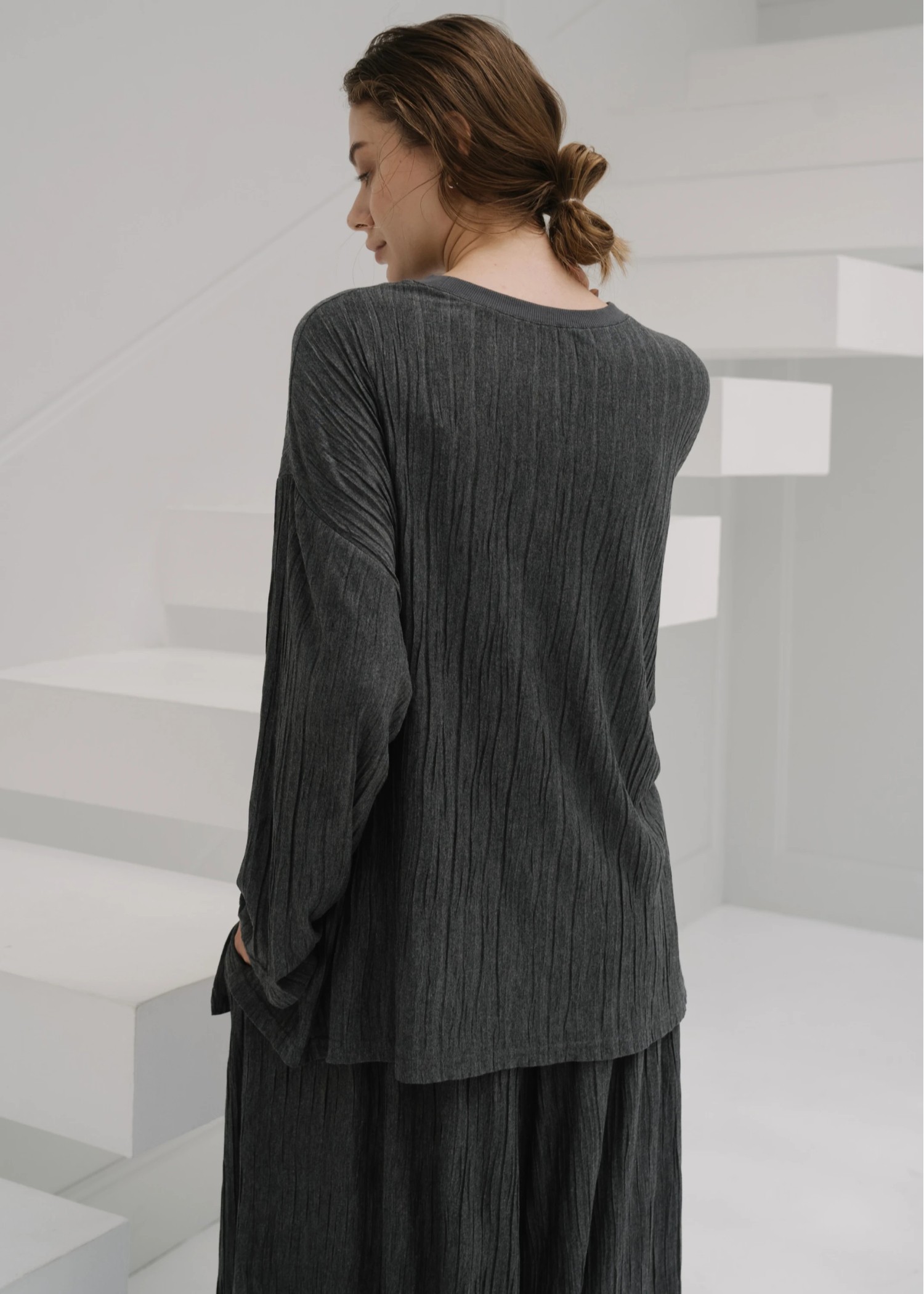 side cut pleats generous long T