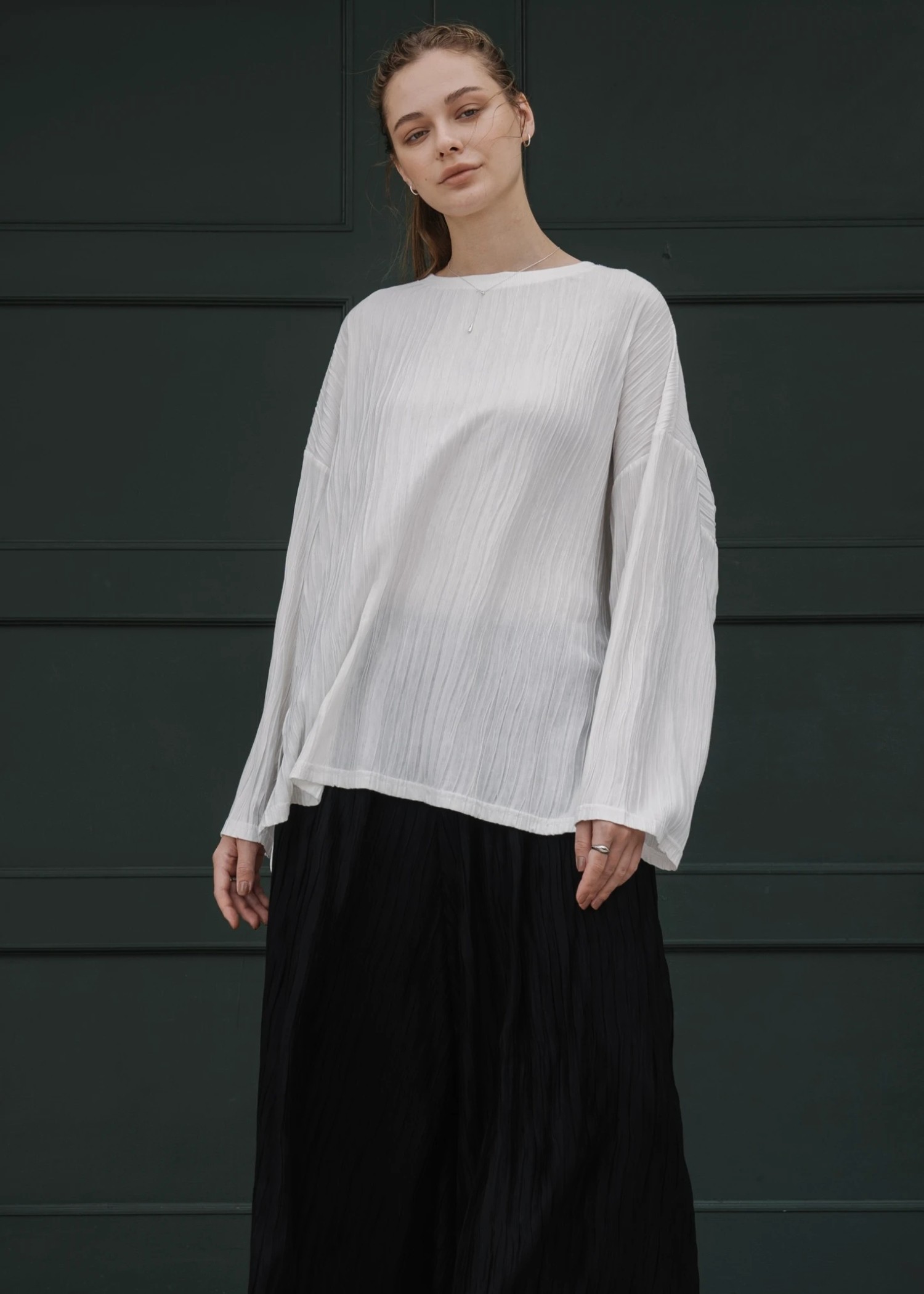 side cut pleats generous long T