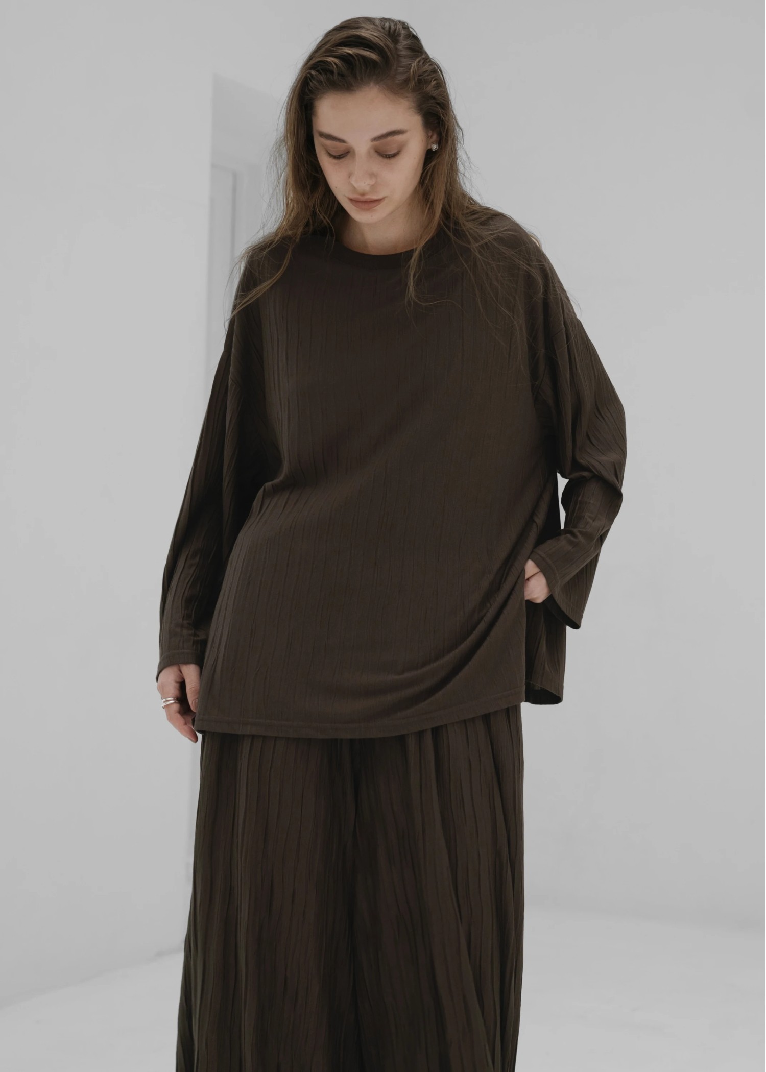 side cut pleats generous long T