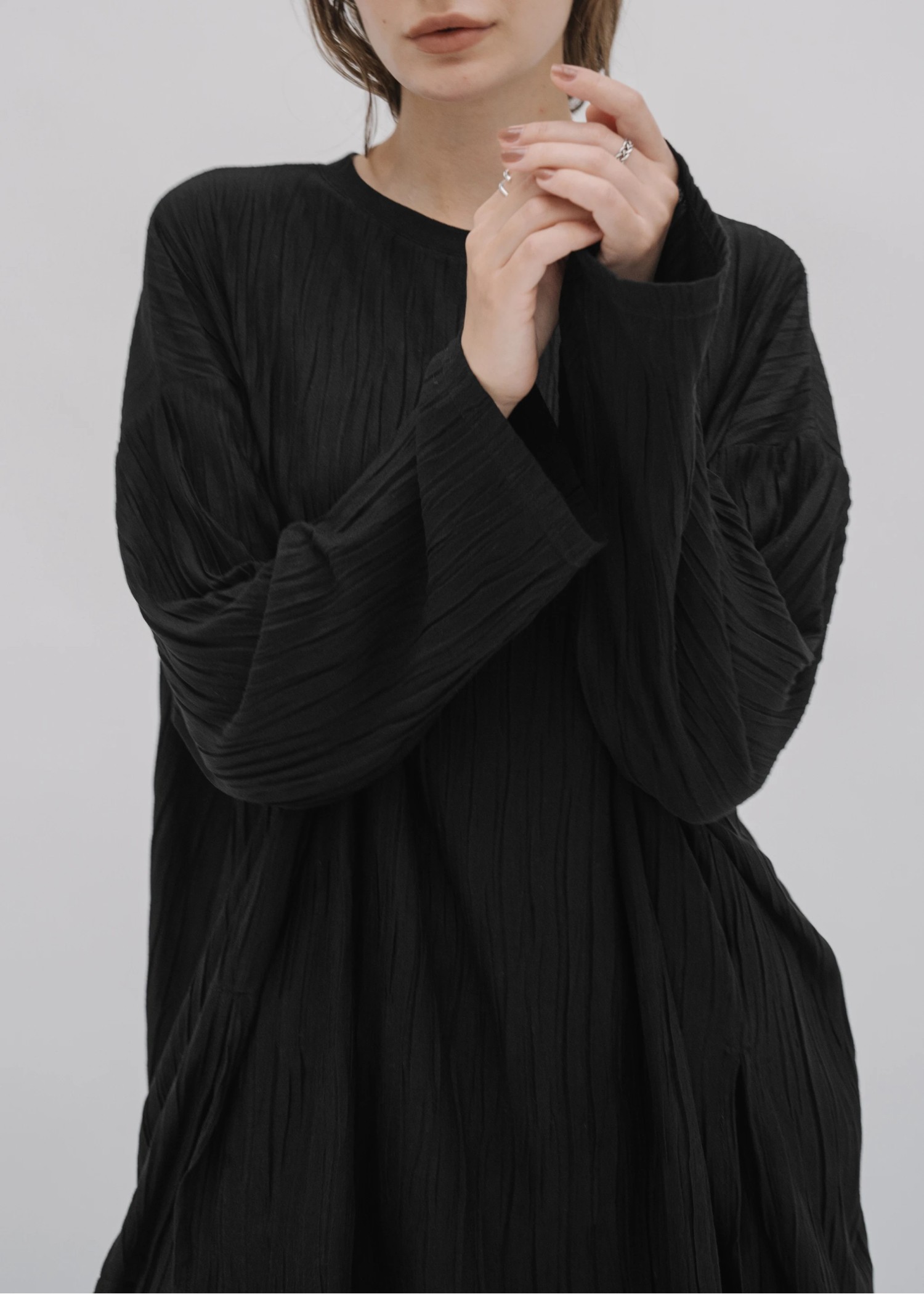 side cut pleats generous long T