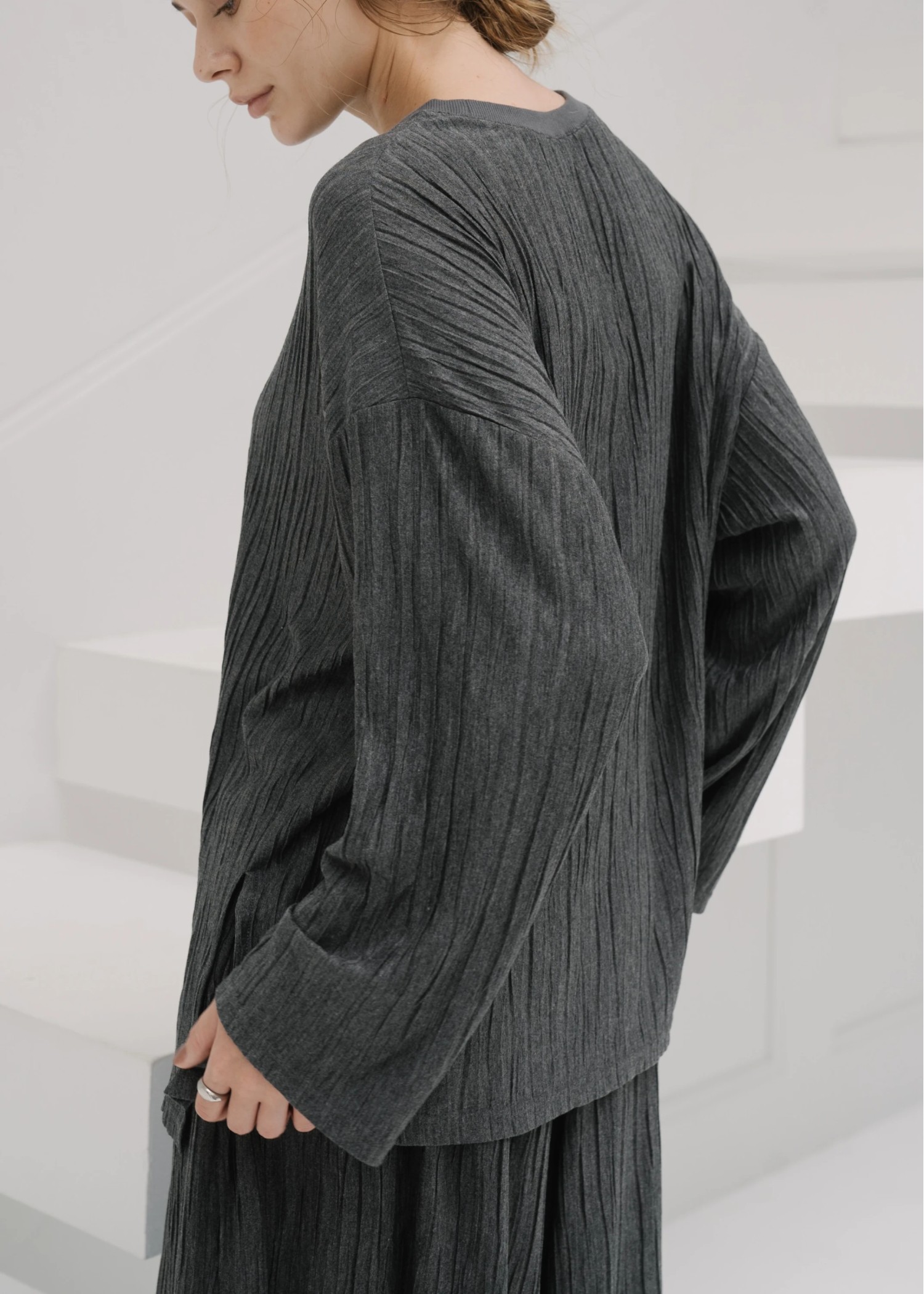 side cut pleats generous long T