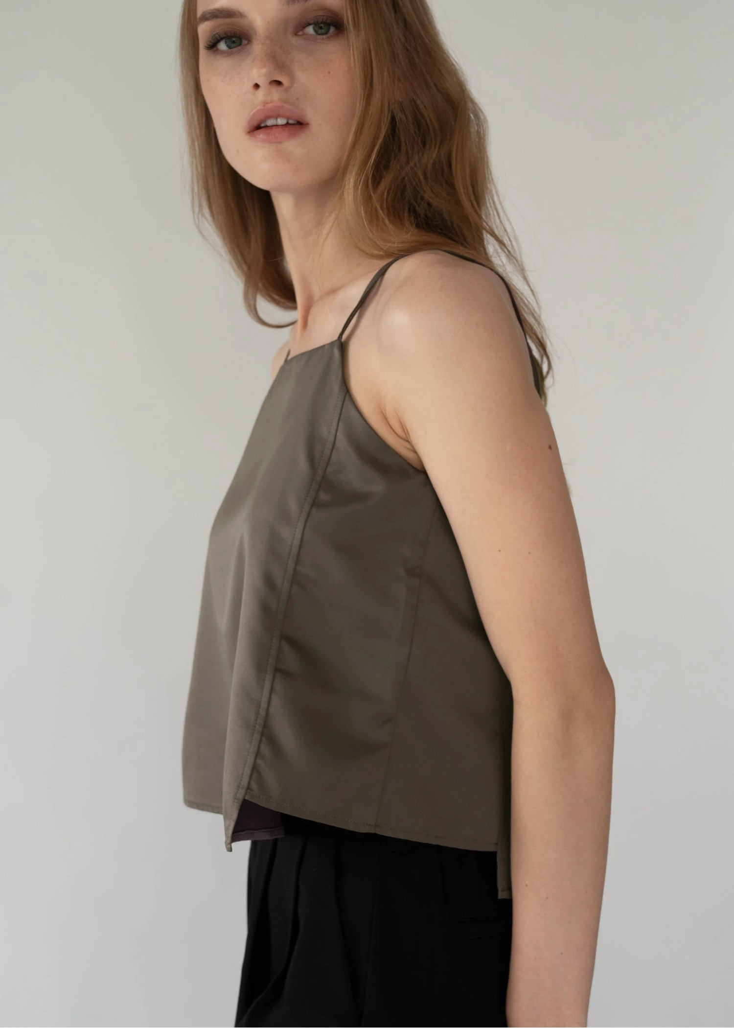 side step matte satin camisole