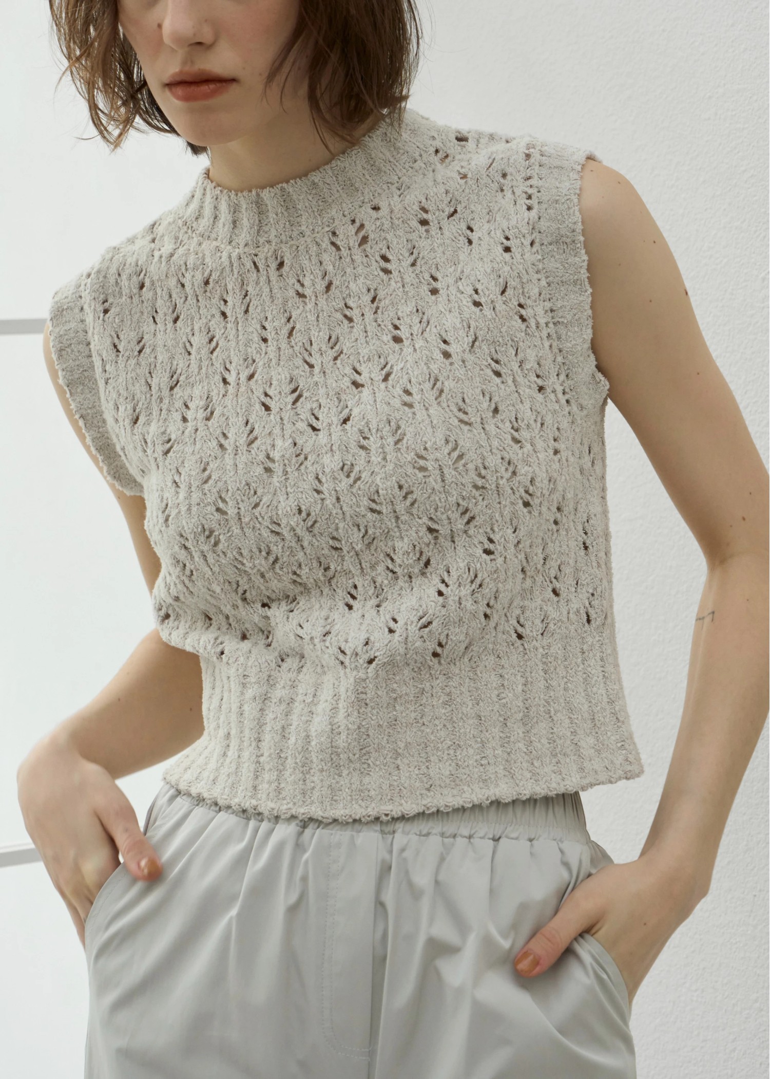 crochet sheer fancy knit vest