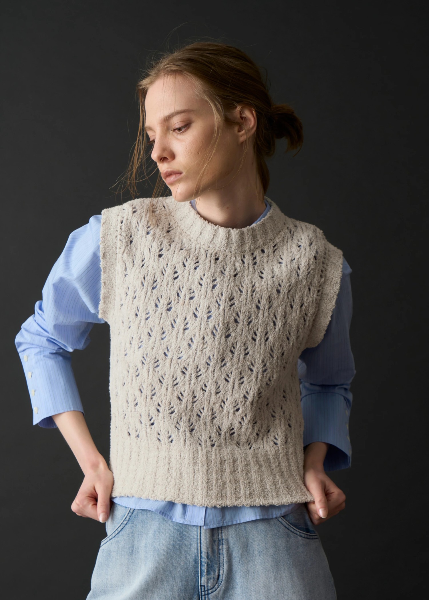 crochet sheer fancy knit vest