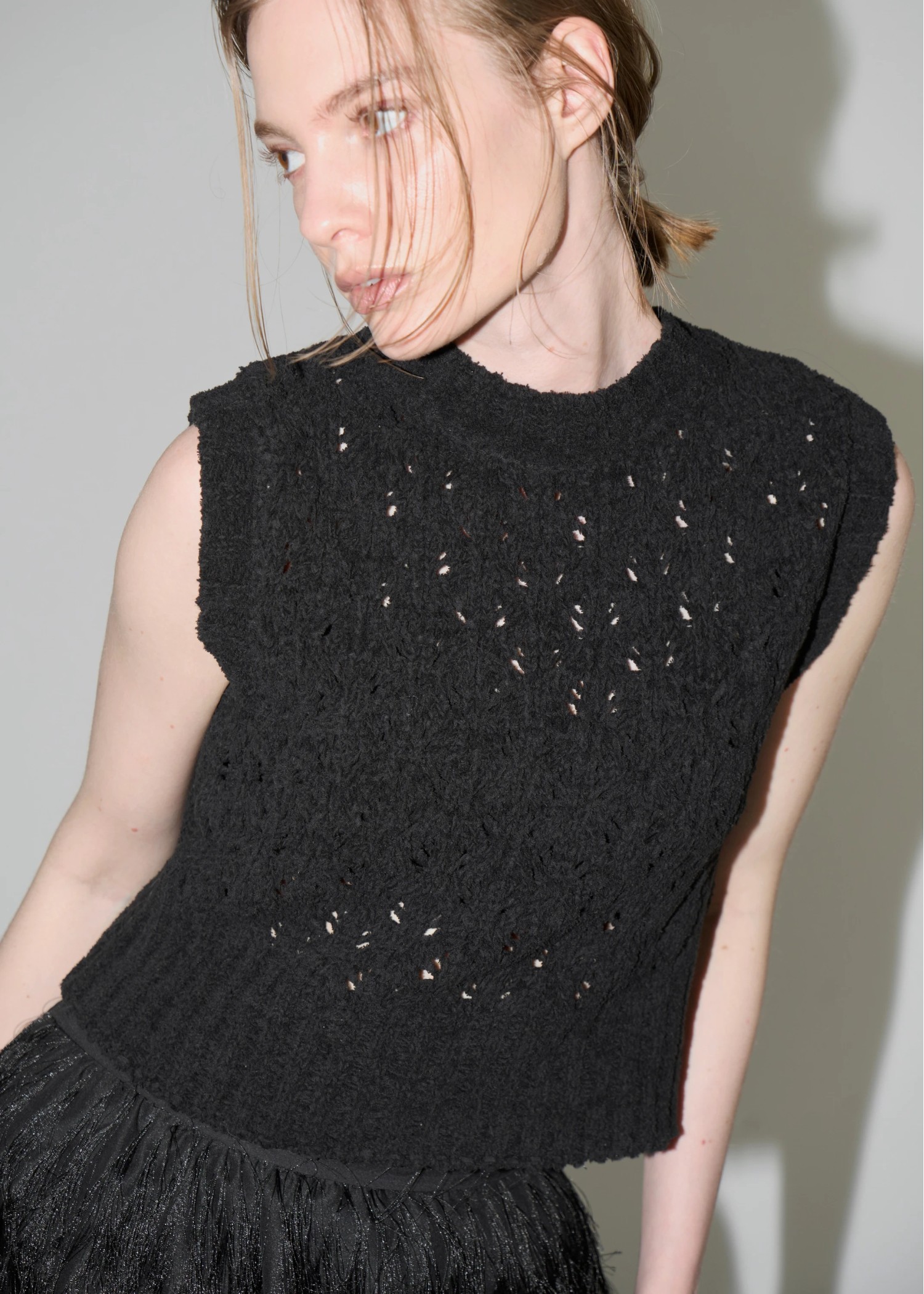 crochet sheer fancy knit vest