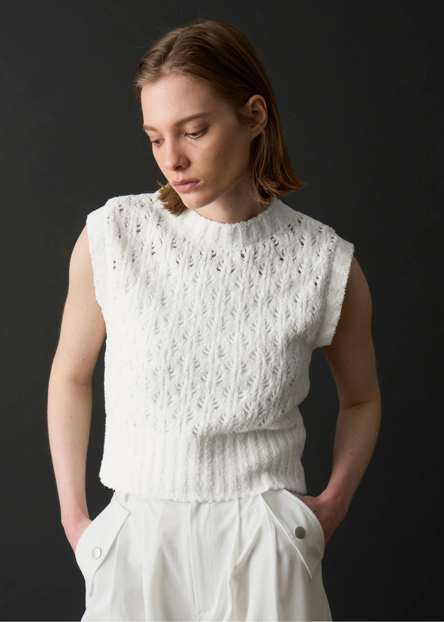 crochet sheer fancy knit vest