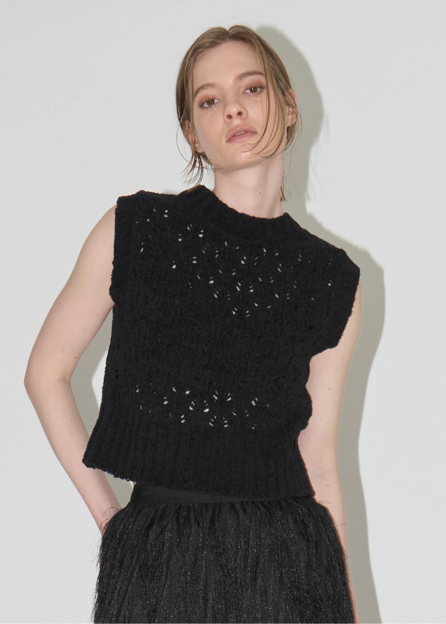 crochet sheer fancy knit vest