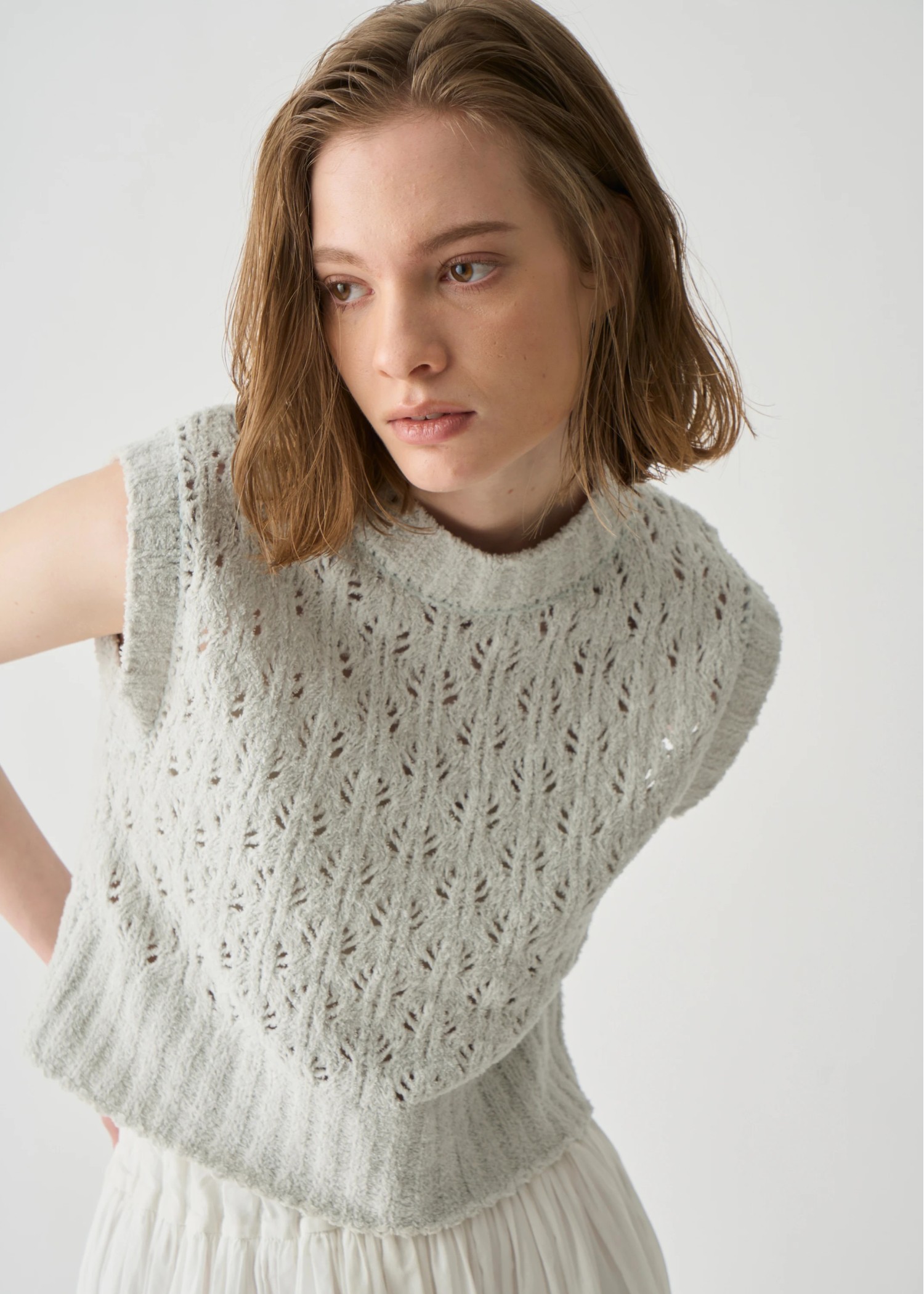 crochet sheer fancy knit vest