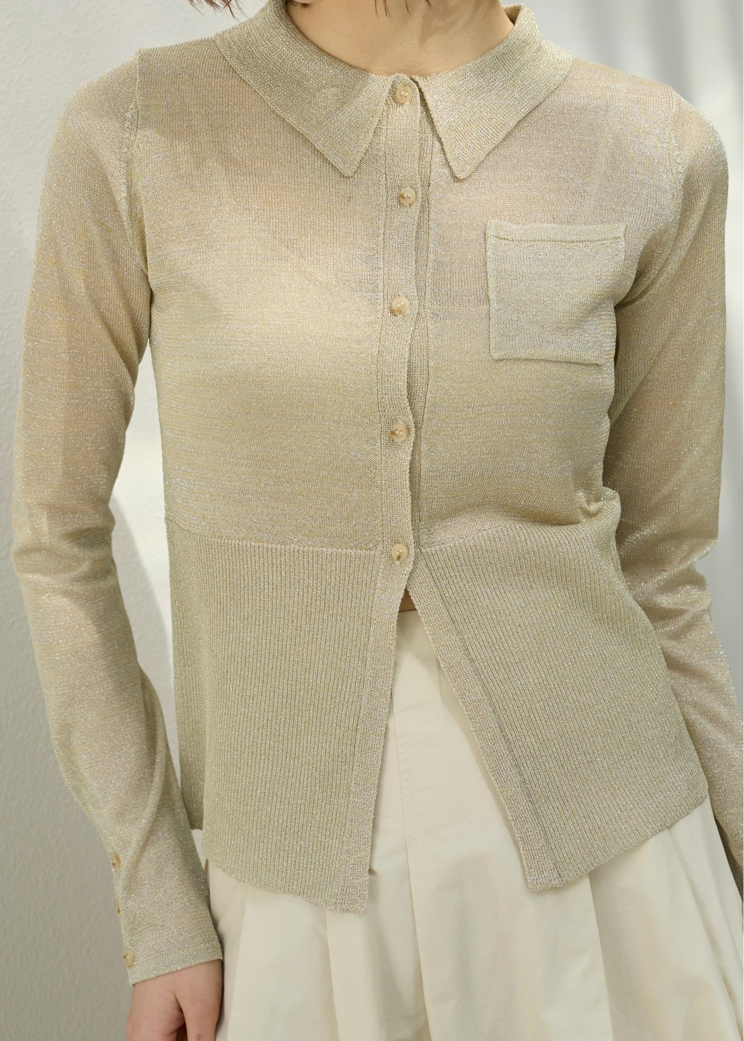 sheer lame deep slit shirt knit