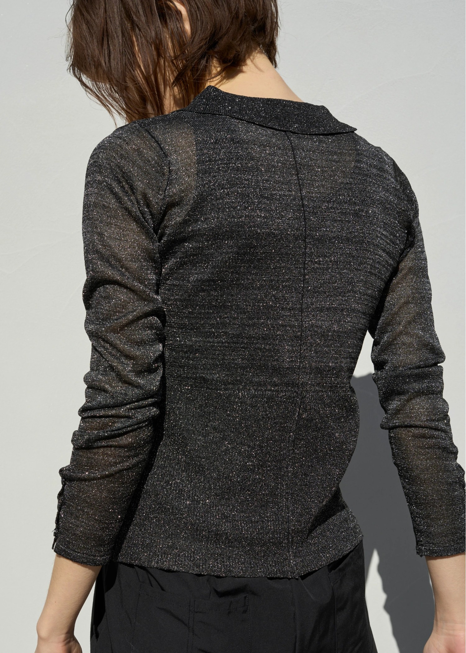 sheer lame deep slit shirt knit