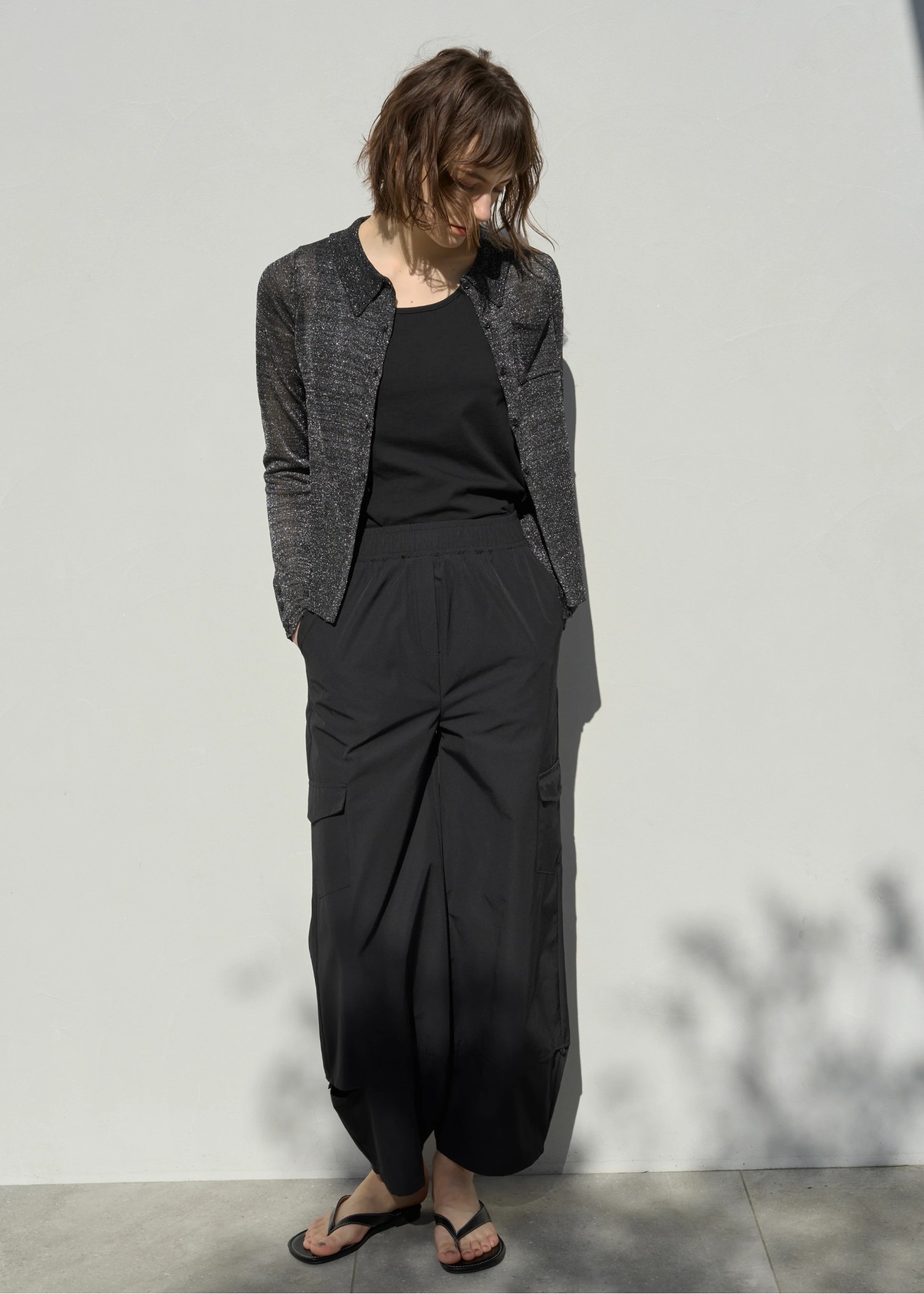 sheer lame deep slit shirt knit