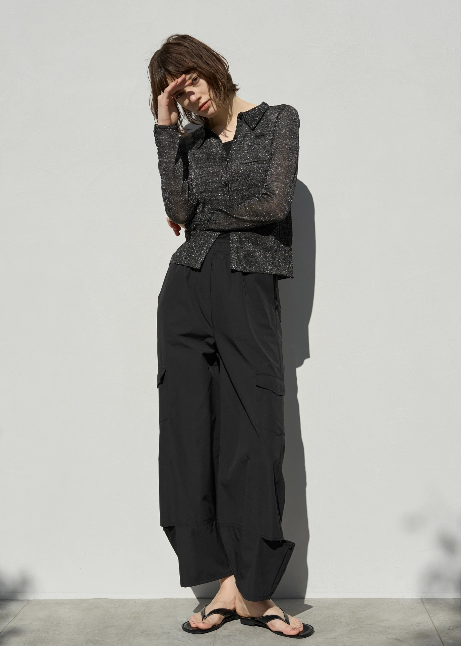 sheer lame deep slit shirt knit