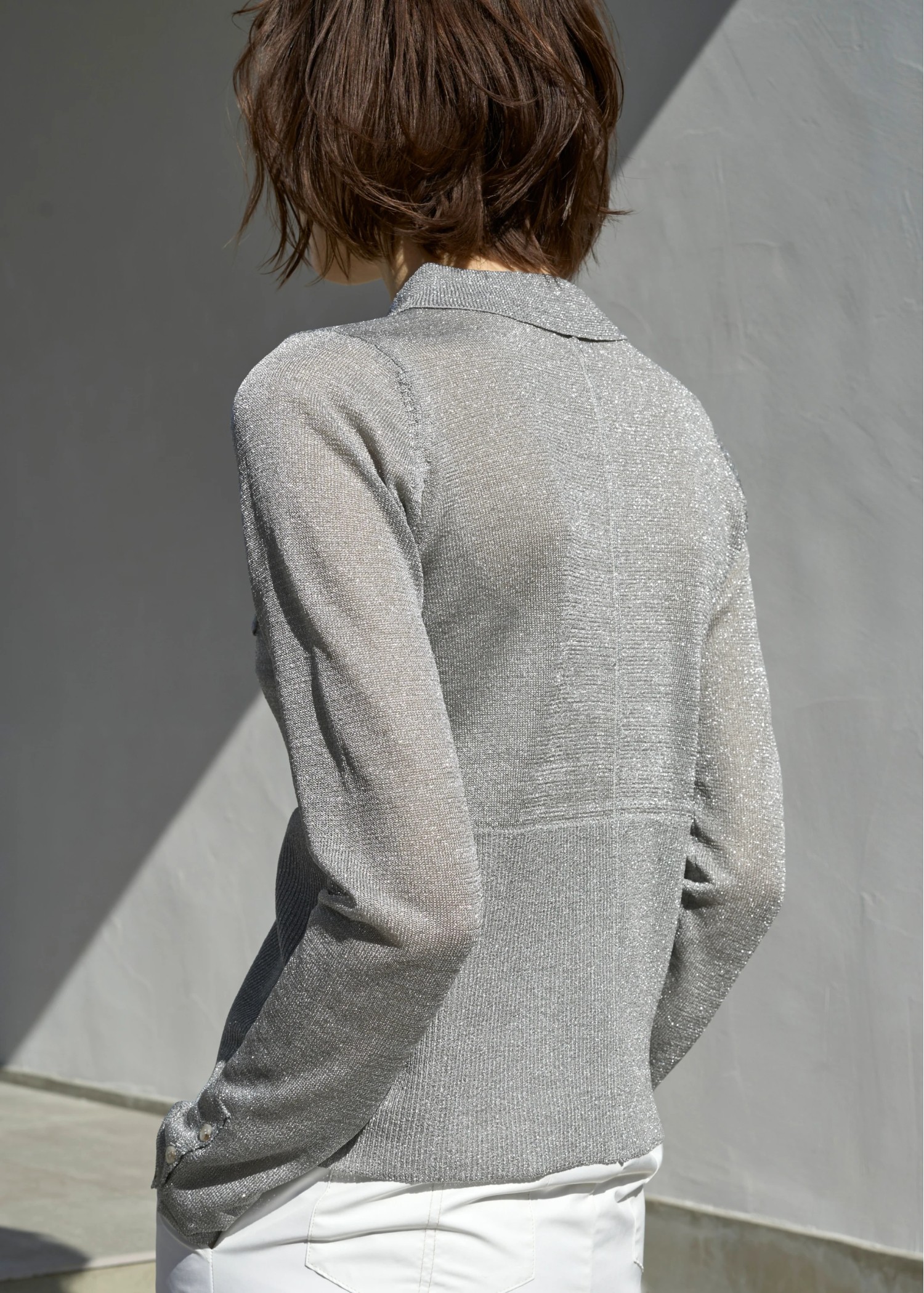 sheer lame deep slit shirt knit