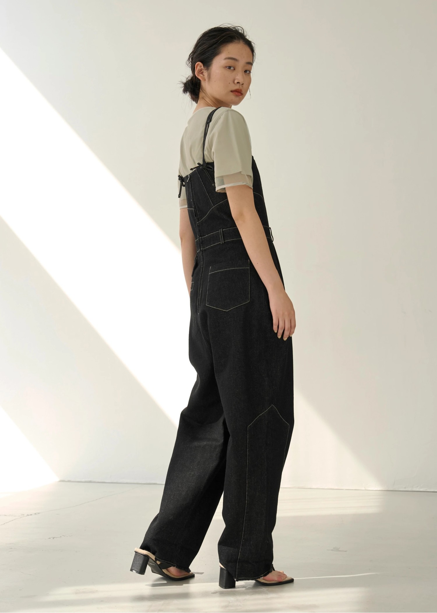 asymmetry patchwork denim all-in-one