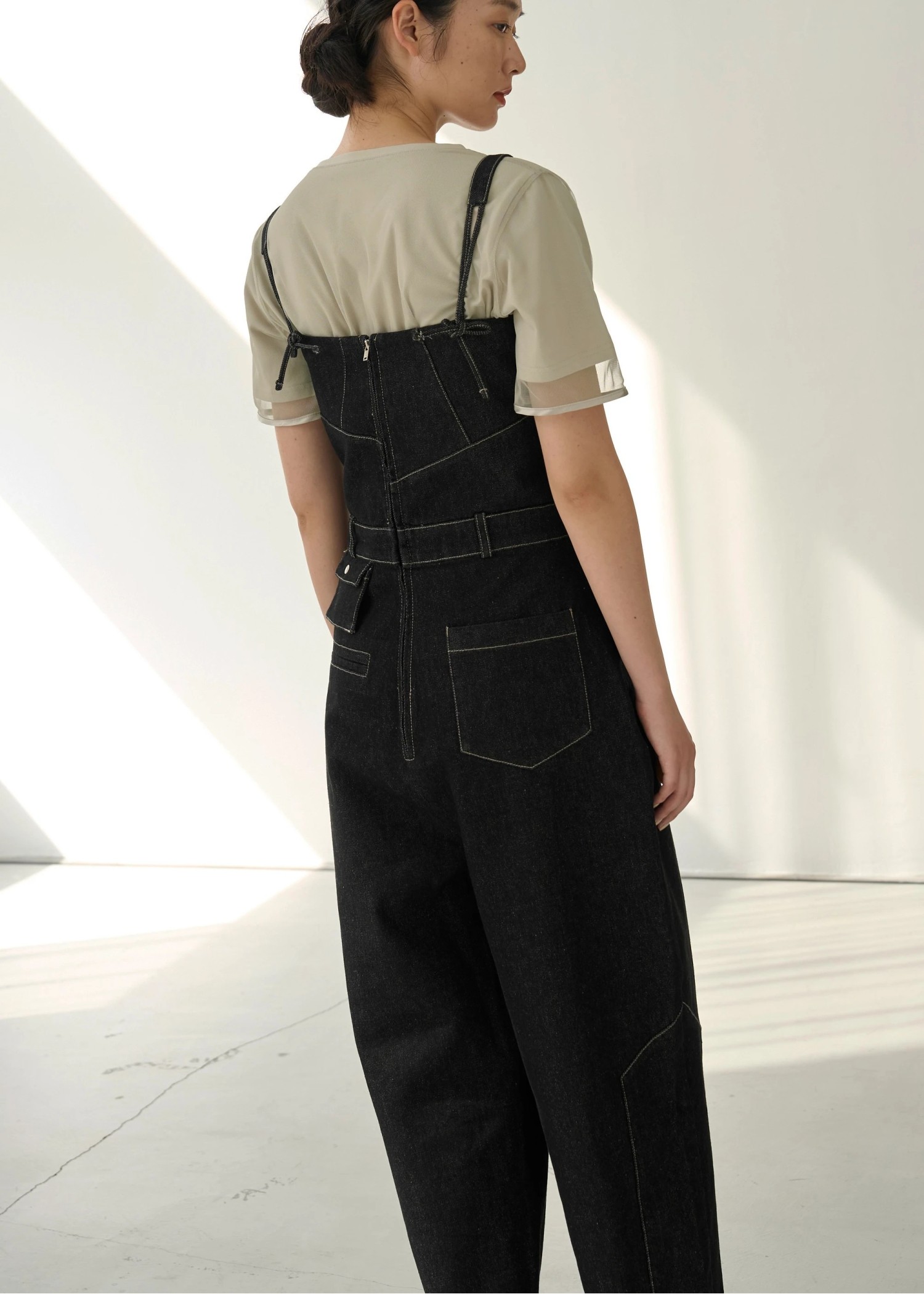 asymmetry patchwork denim all-in-one