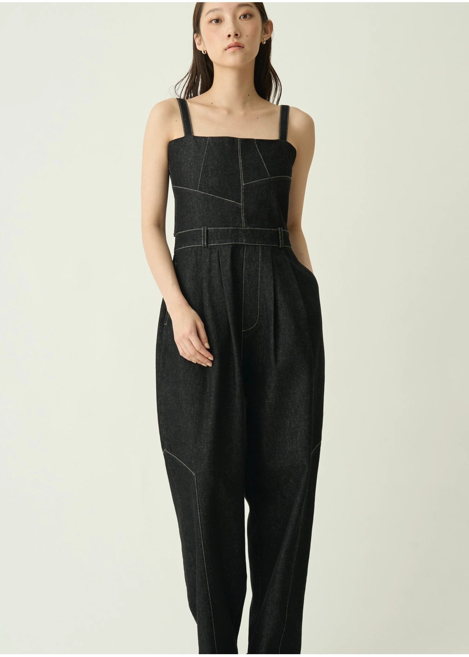 asymmetry patchwork denim all-in-one