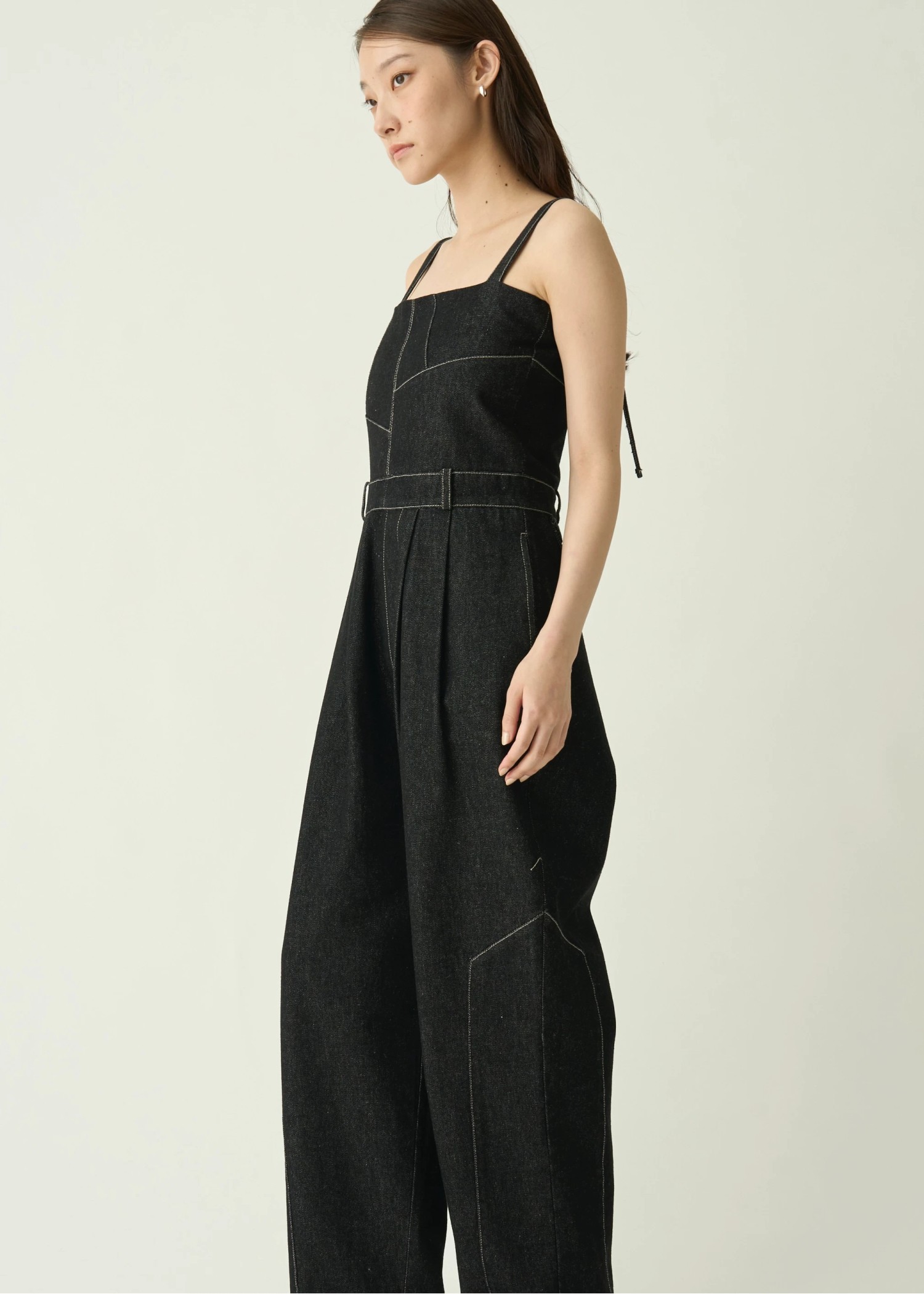 asymmetry patchwork denim all-in-one