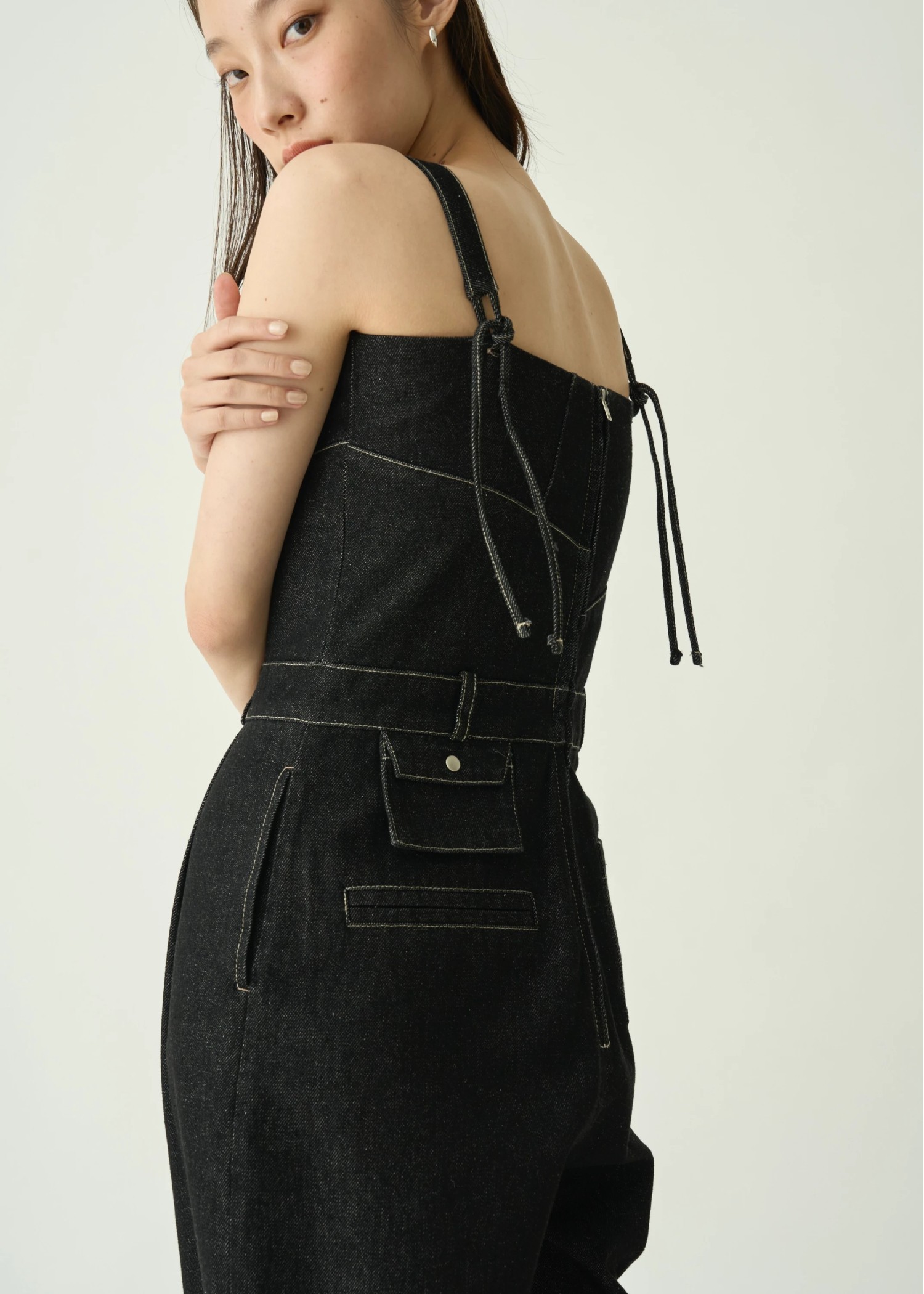 asymmetry patchwork denim all-in-one