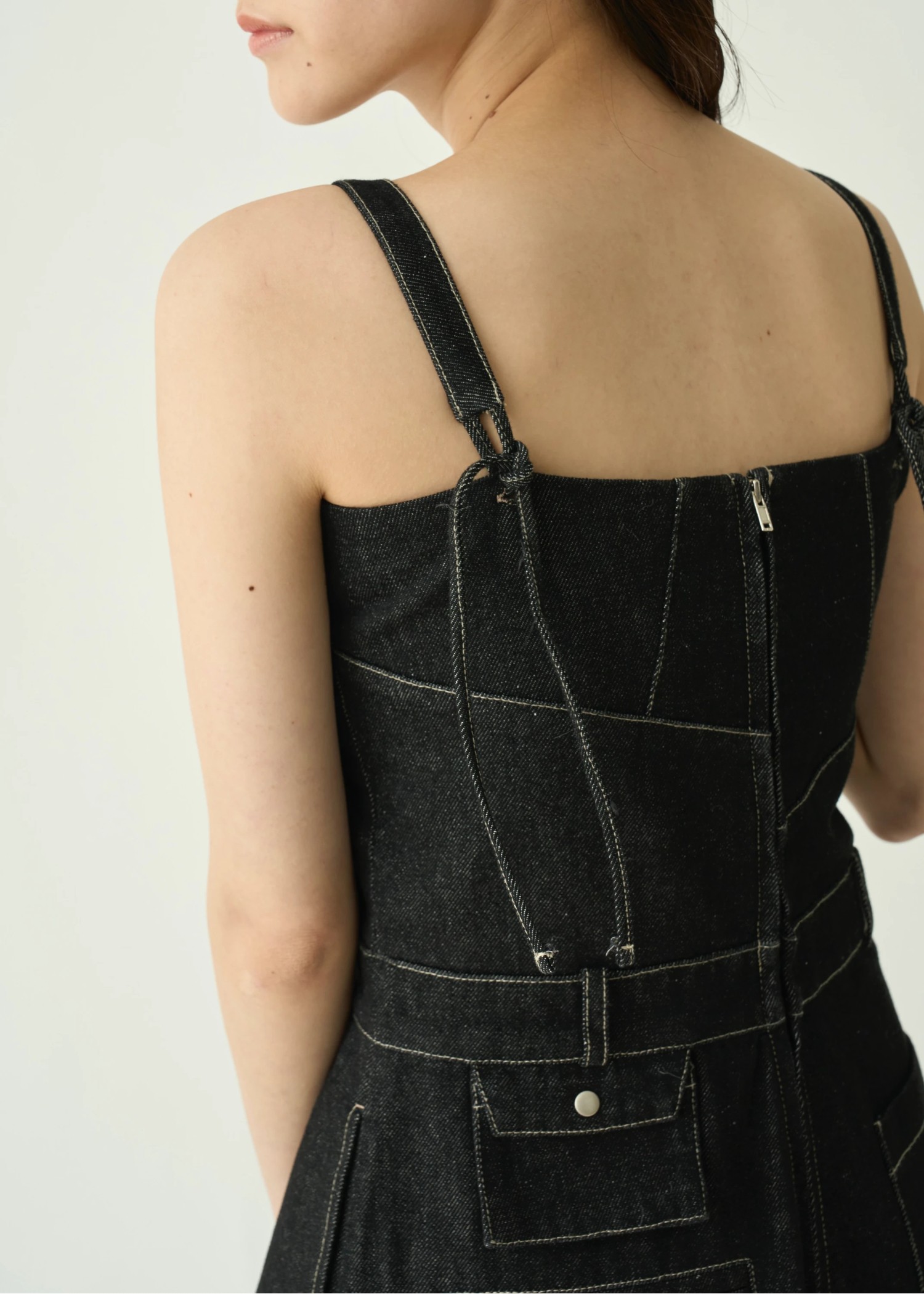 asymmetry patchwork denim all-in-one