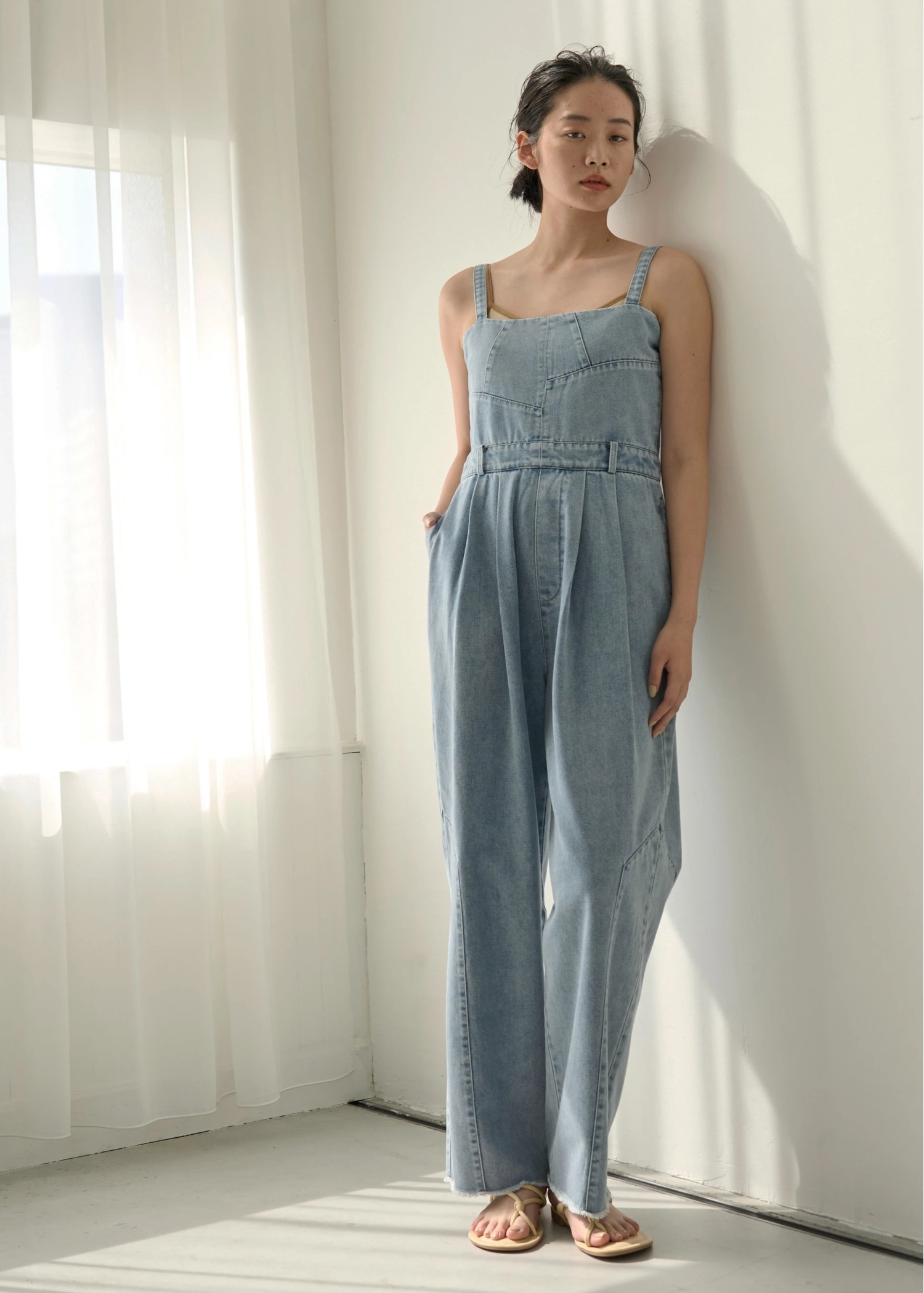asymmetry patchwork denim all-in-one