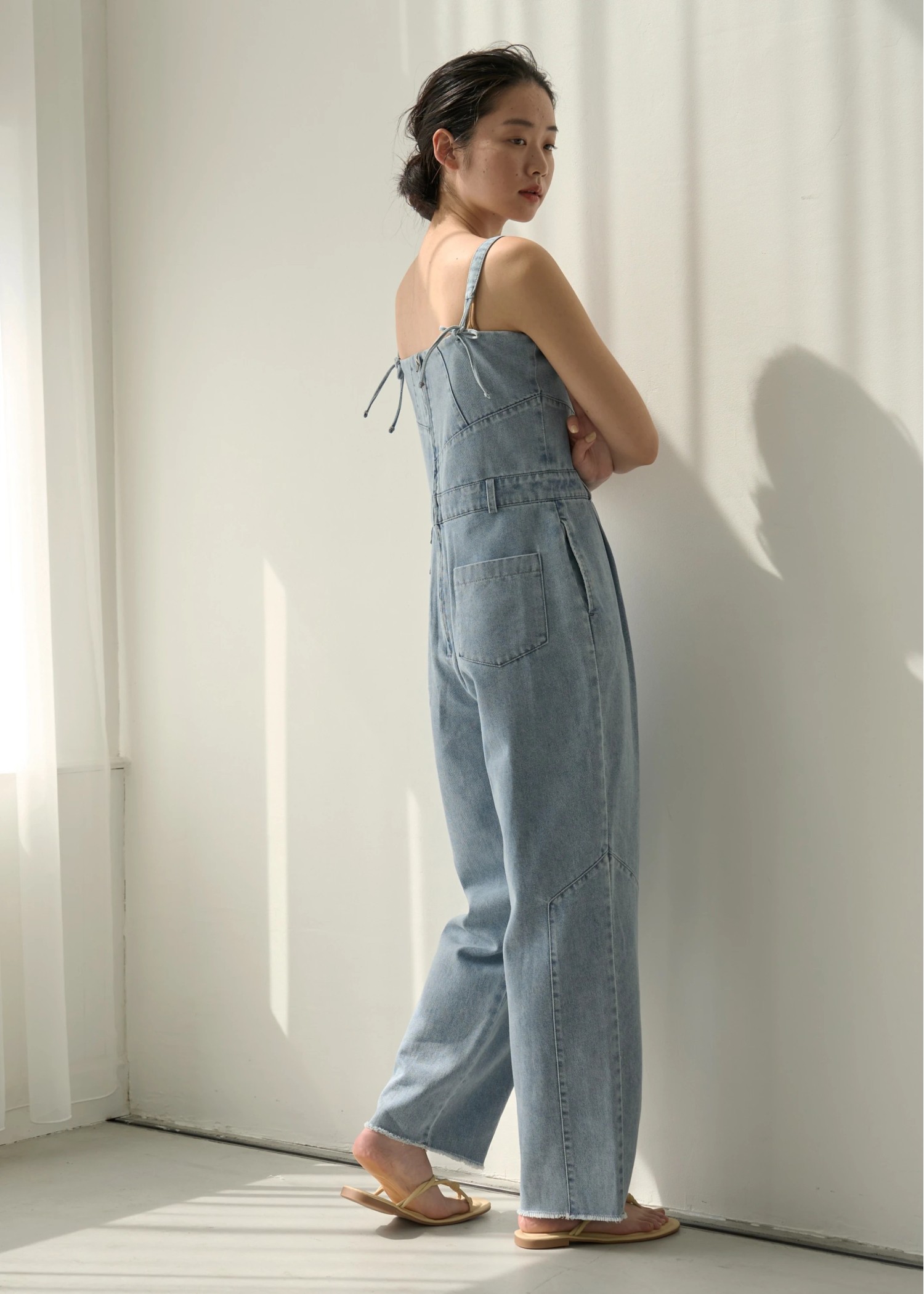 asymmetry patchwork denim all-in-one