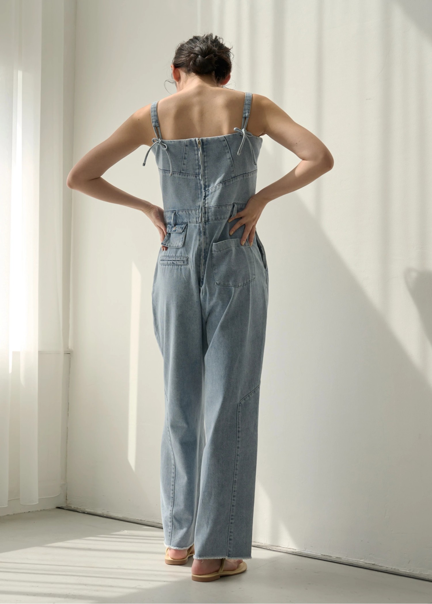 asymmetry patchwork denim all-in-one
