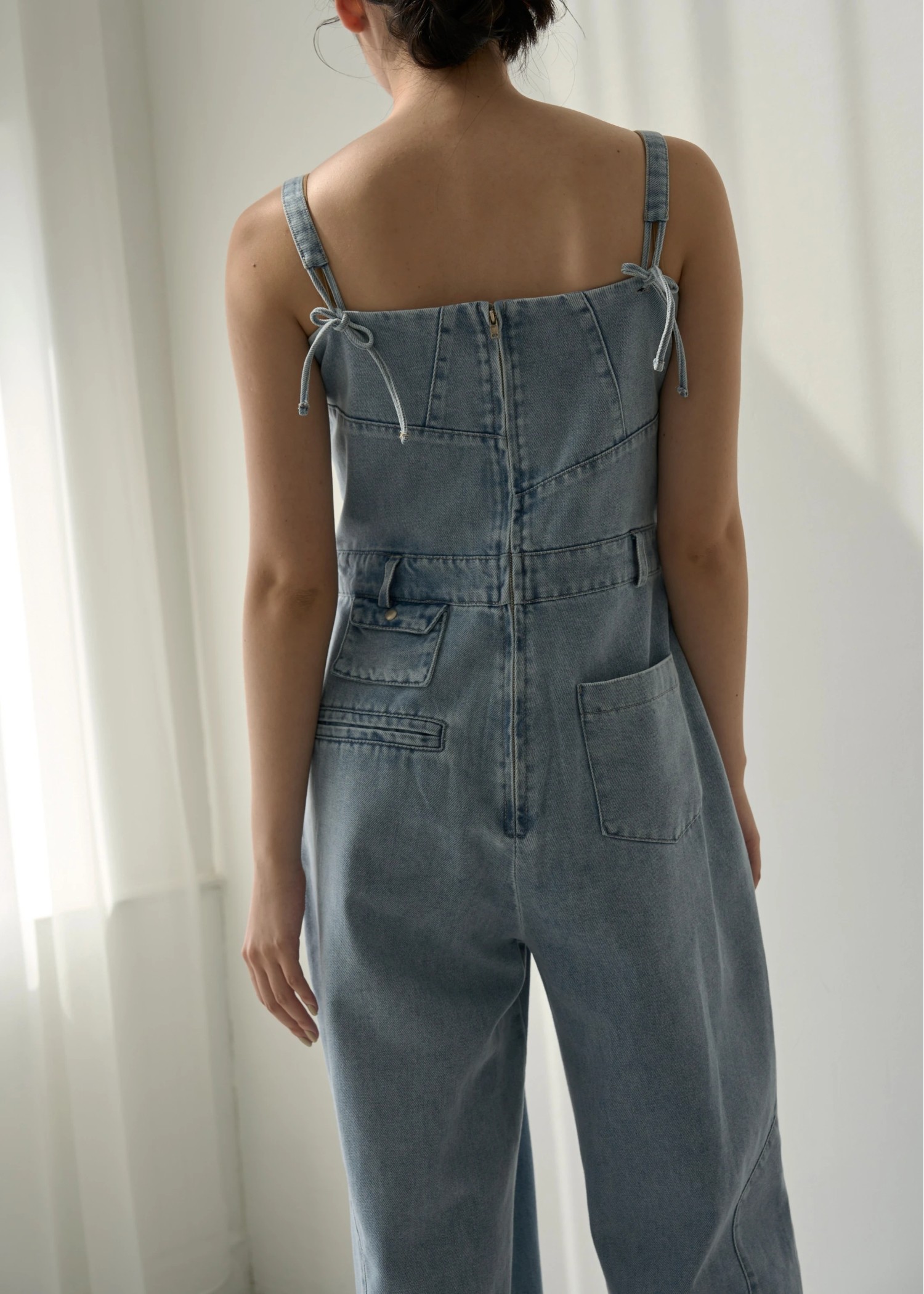 asymmetry patchwork denim all-in-one