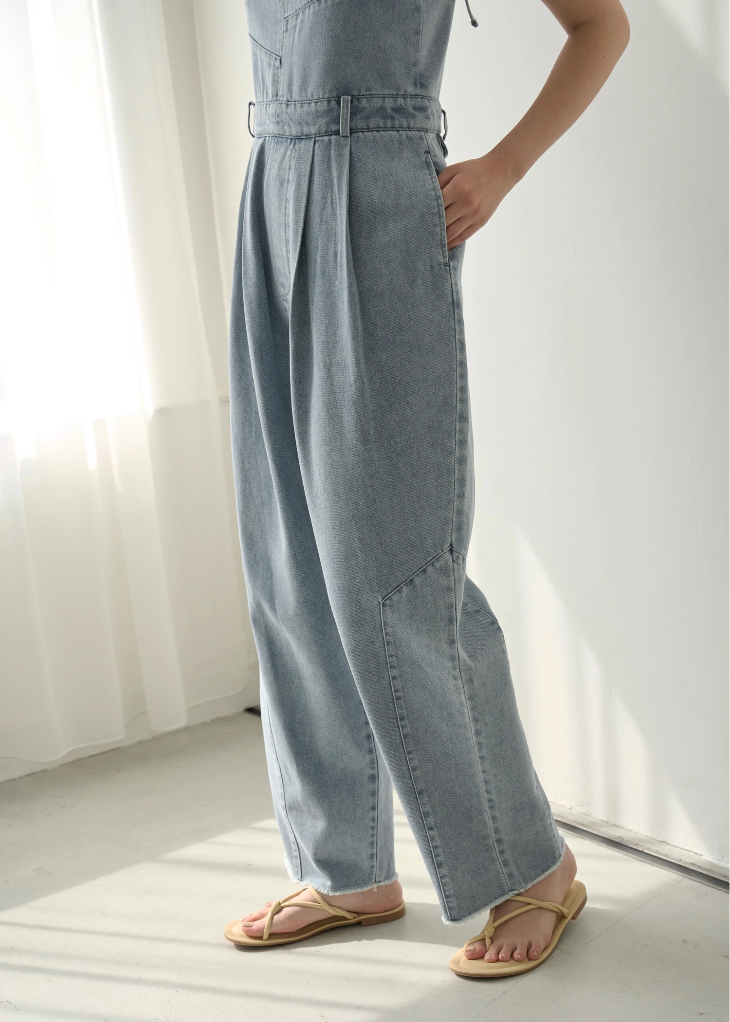 asymmetry patchwork denim all-in-one