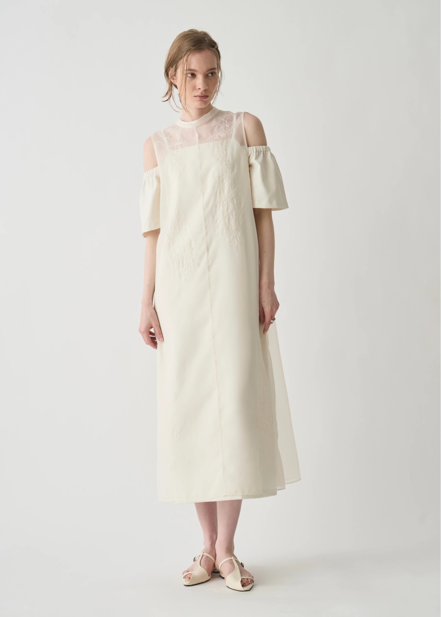 embroidery flower sheer no sleeve OP