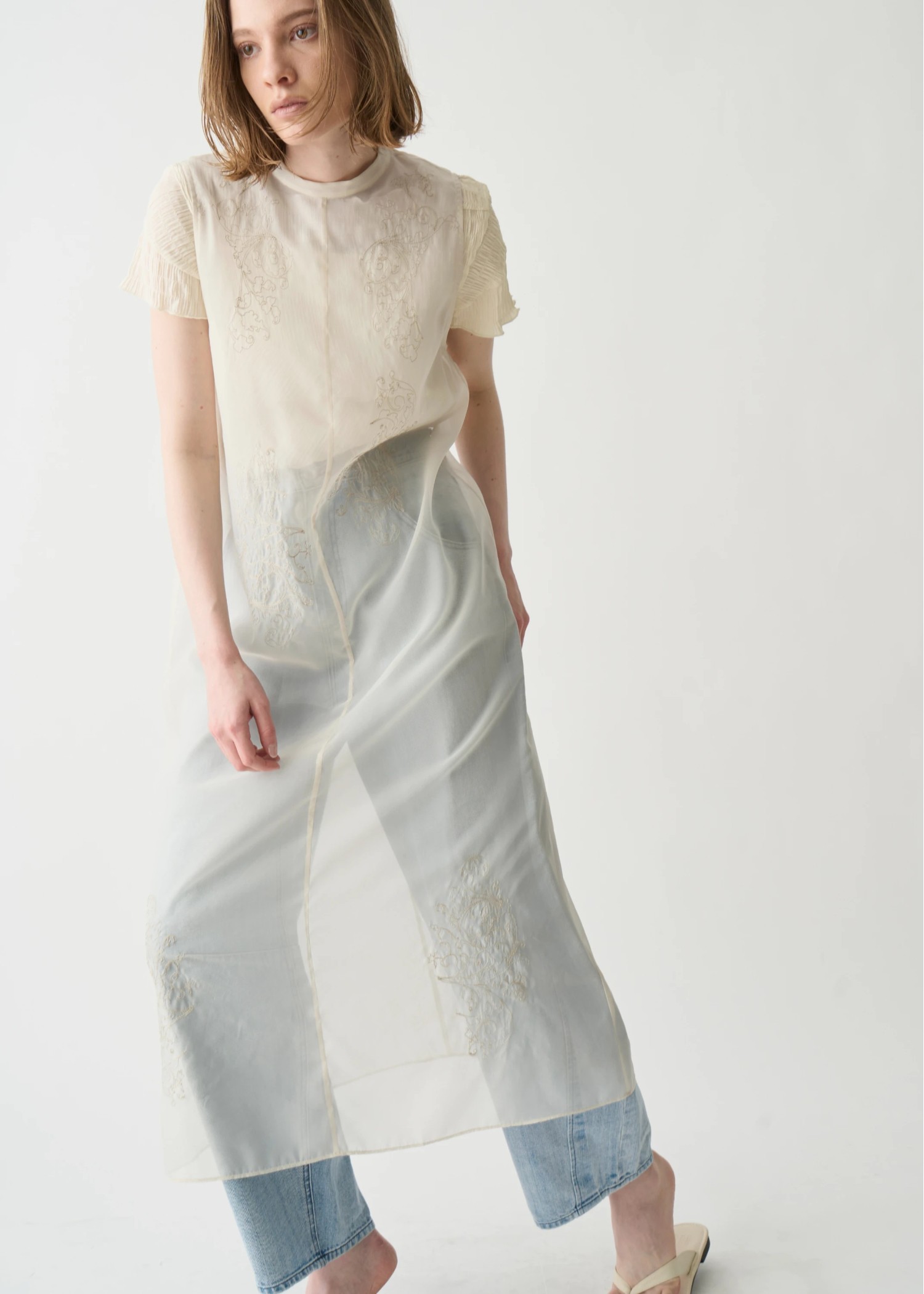 embroidery flower sheer no sleeve OP