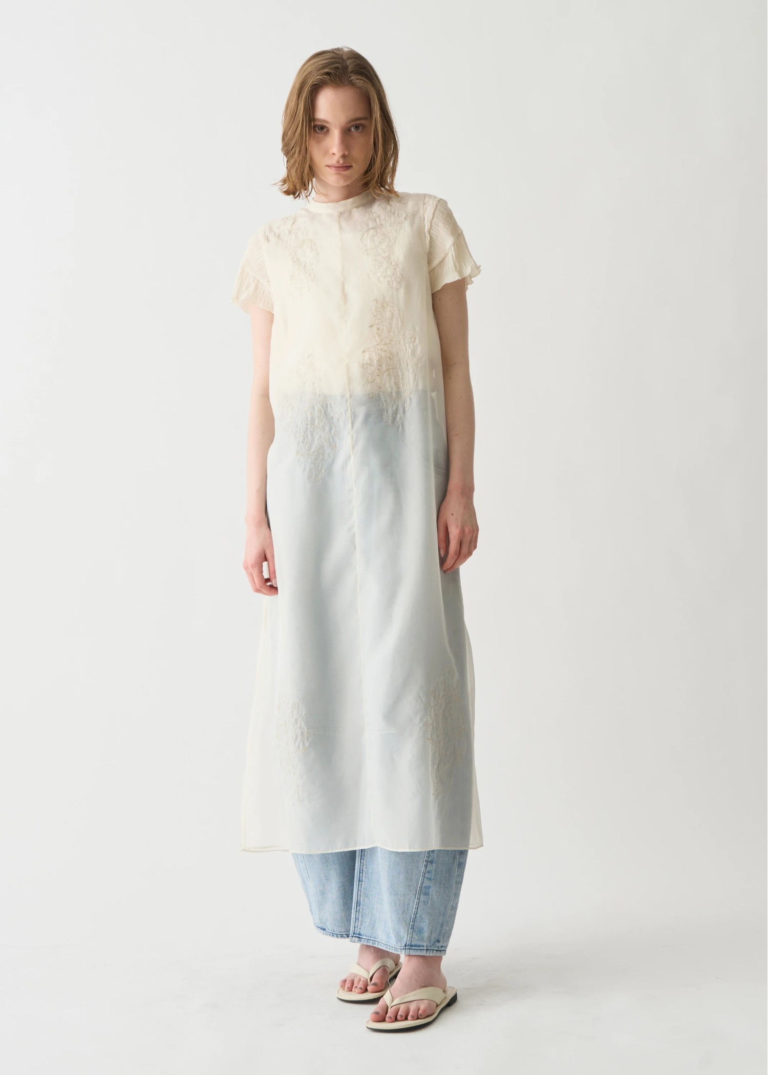 embroidery flower sheer no sleeve OP