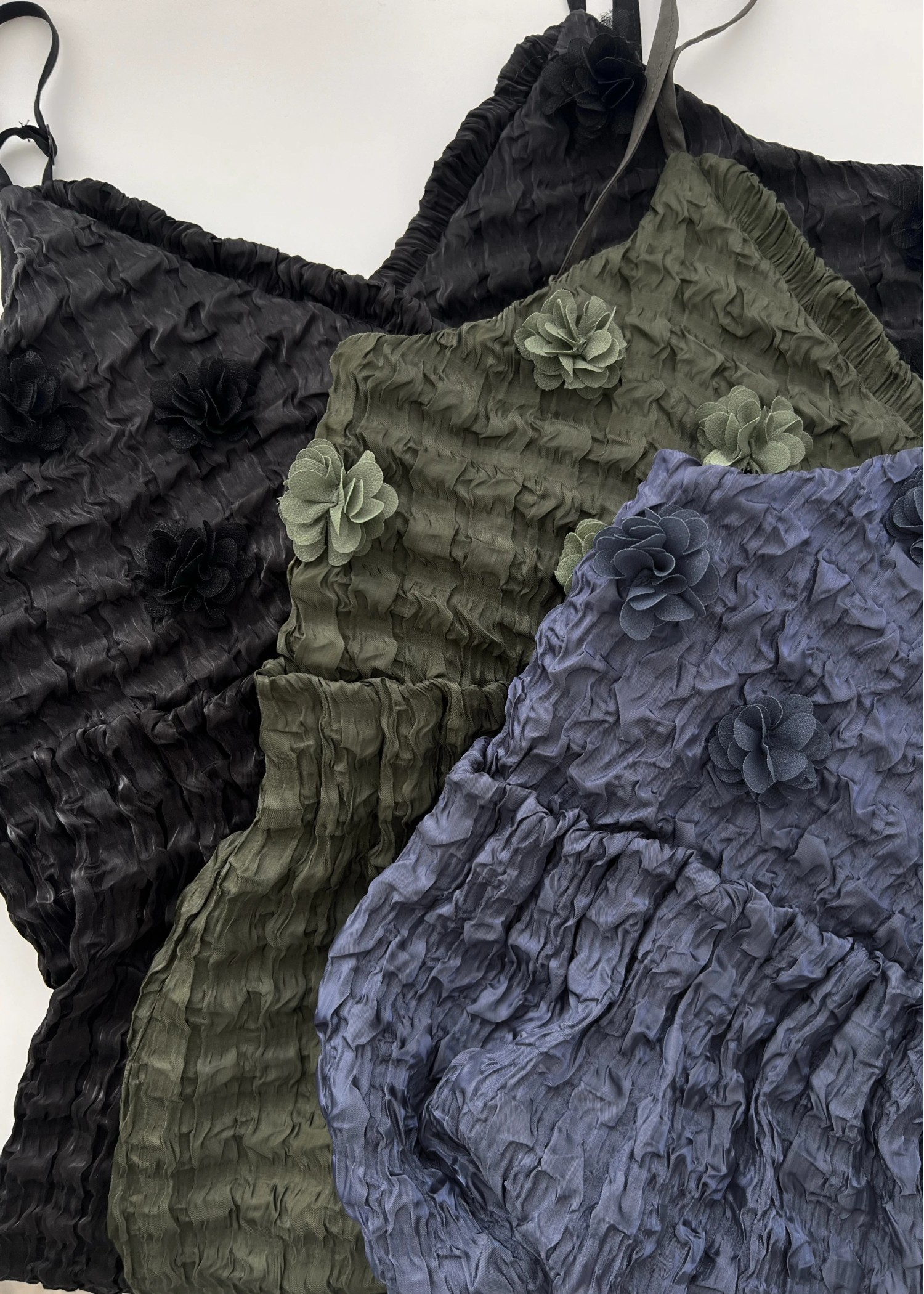 flower motif waist rubber tuck cami OP