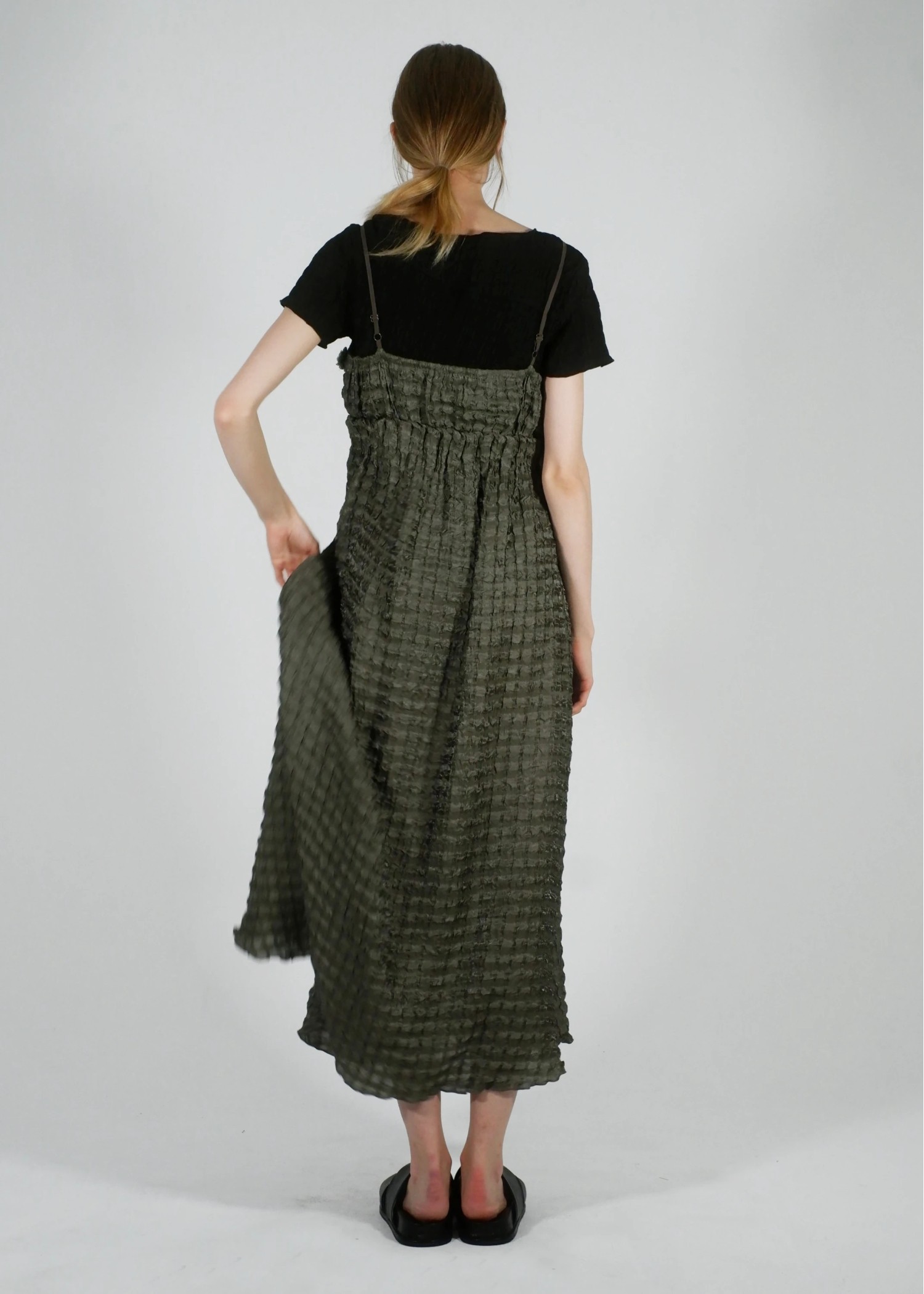 flower motif waist rubber tuck cami OP