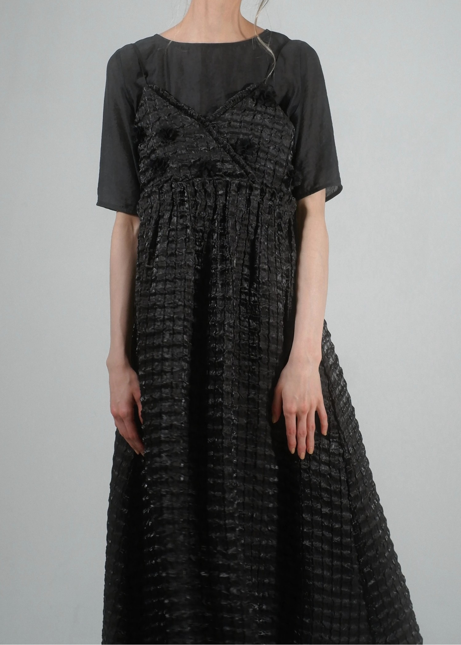 flower motif waist rubber tuck cami OP