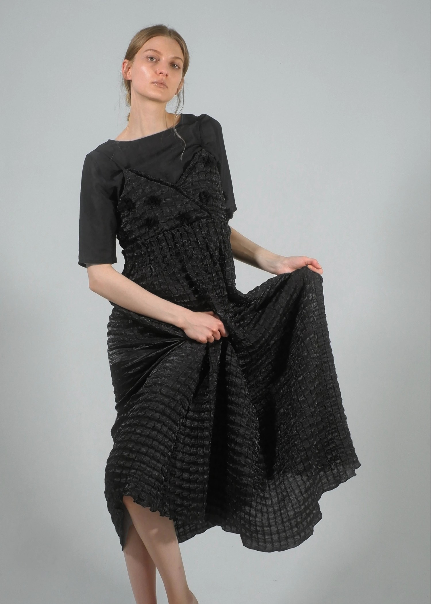 flower motif waist rubber tuck cami OP