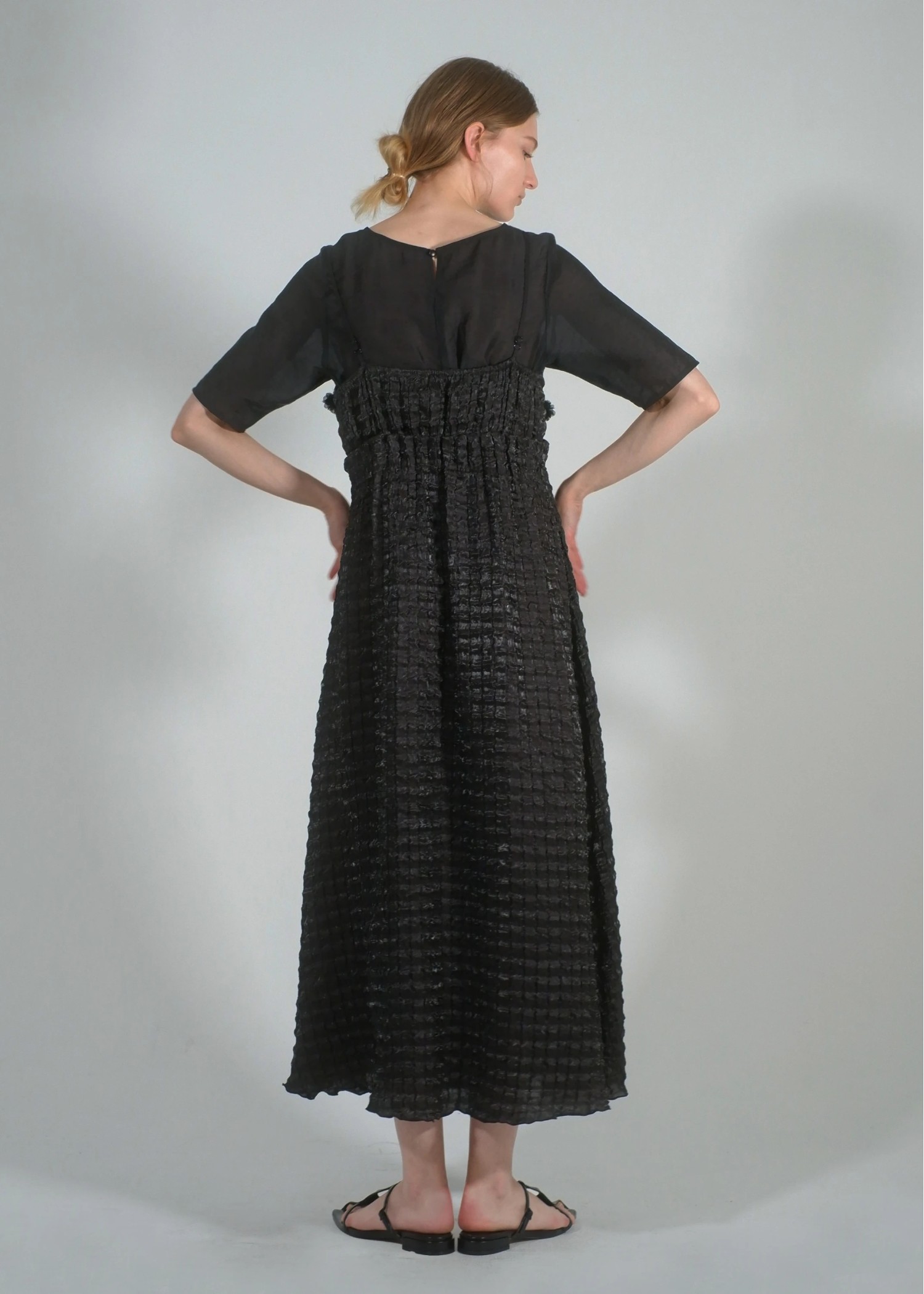 flower motif waist rubber tuck cami OP