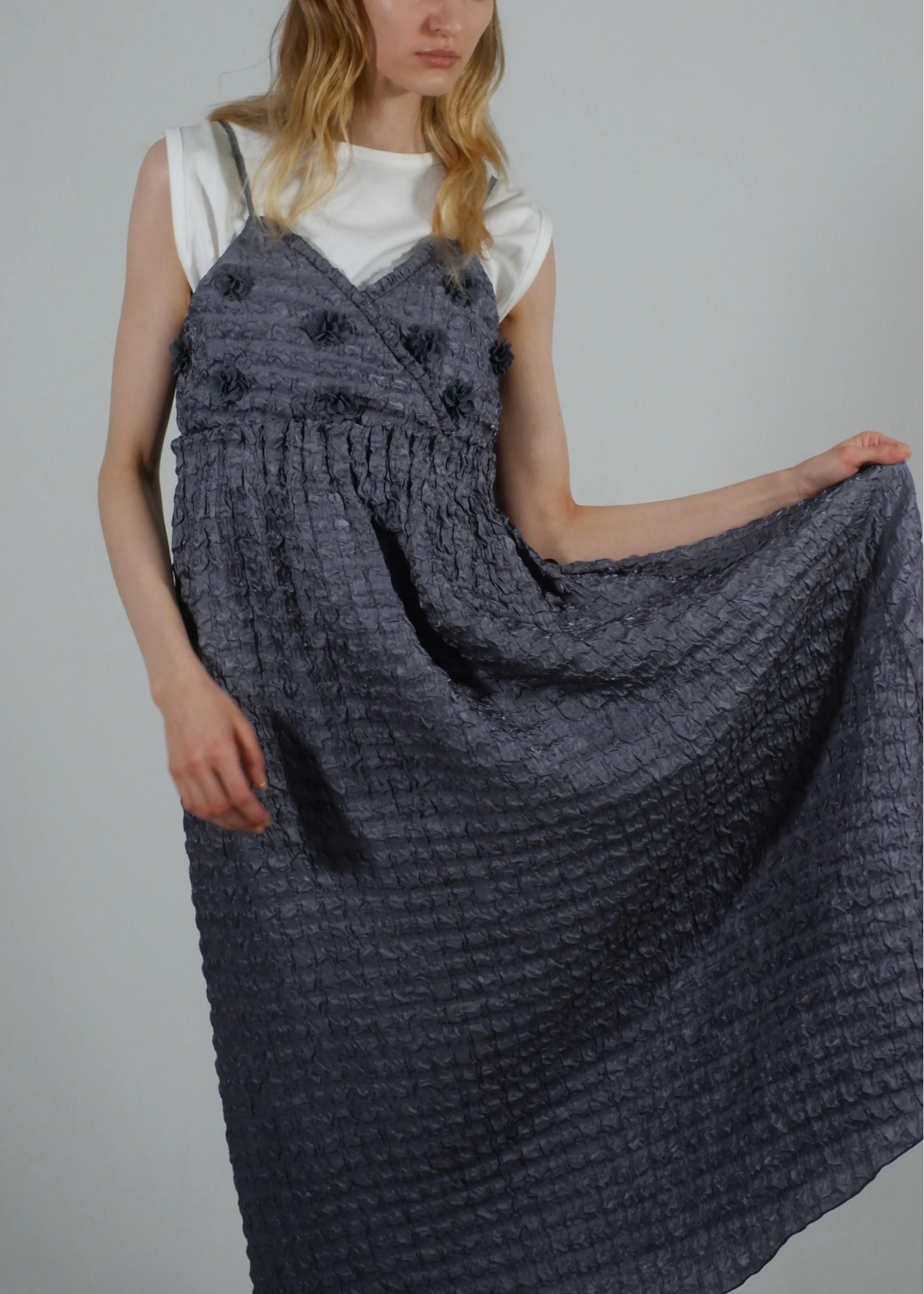 flower motif waist rubber tuck cami OP