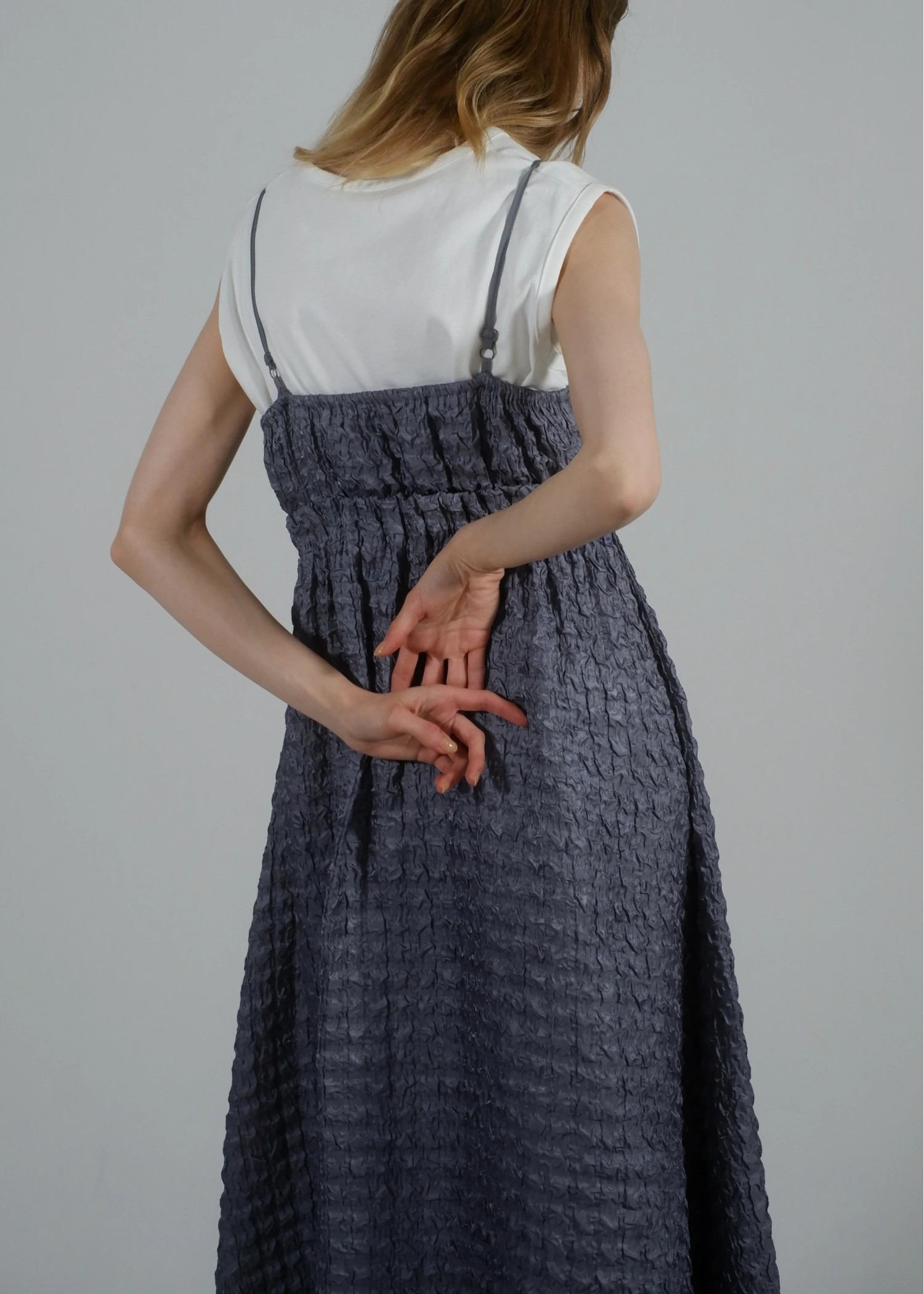 flower motif waist rubber tuck cami OP