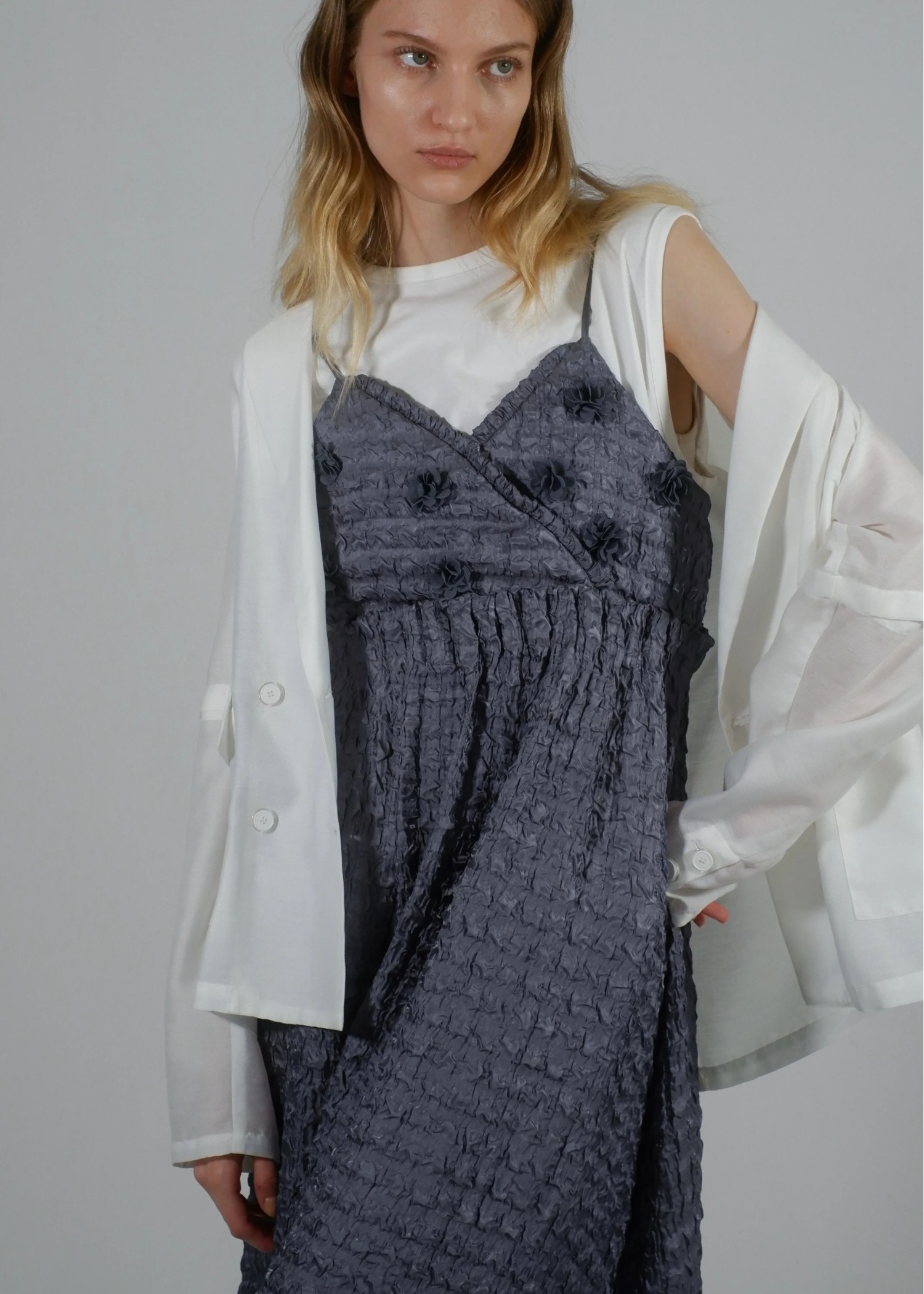 flower motif waist rubber tuck cami OP