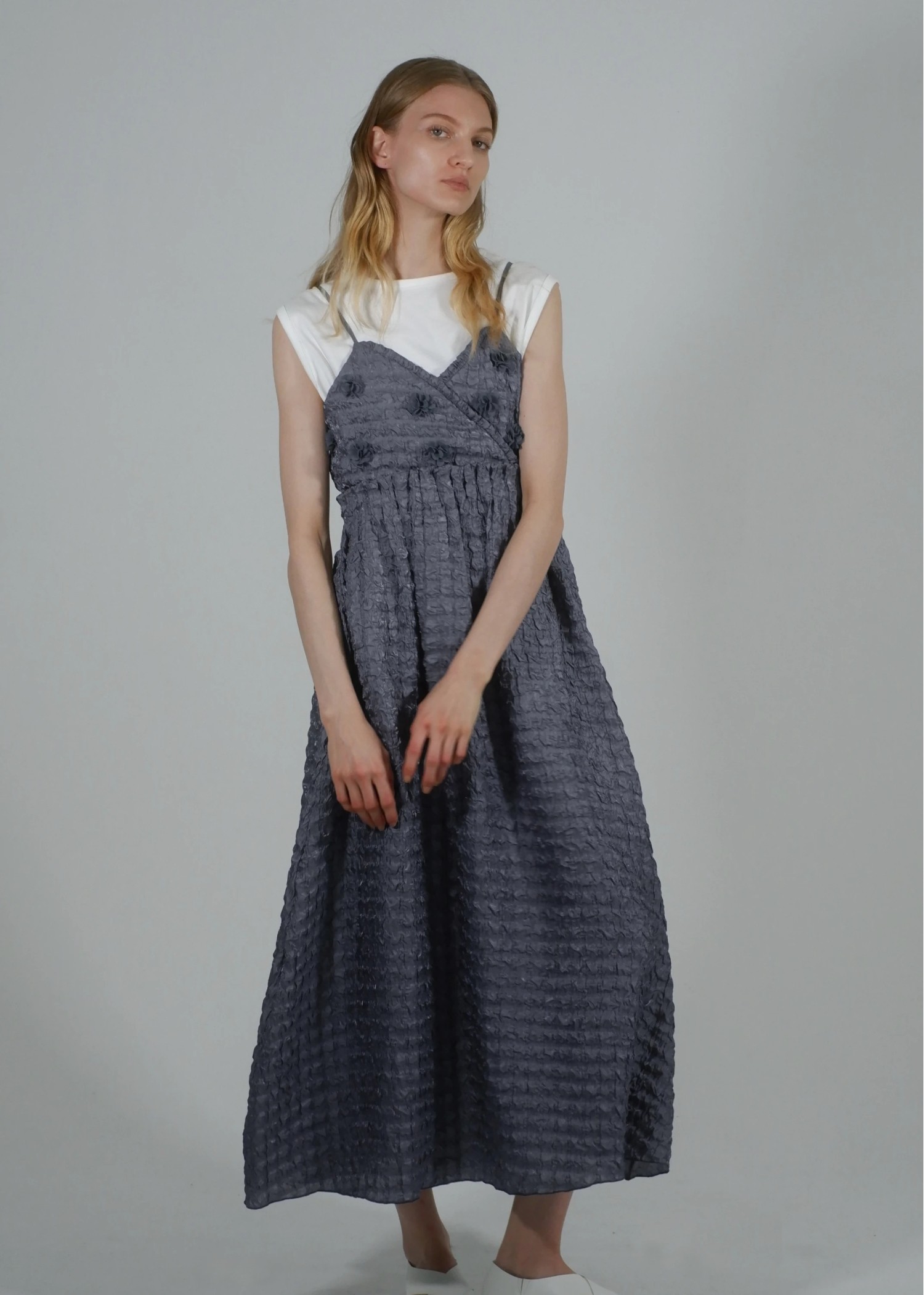 flower motif waist rubber tuck cami OP