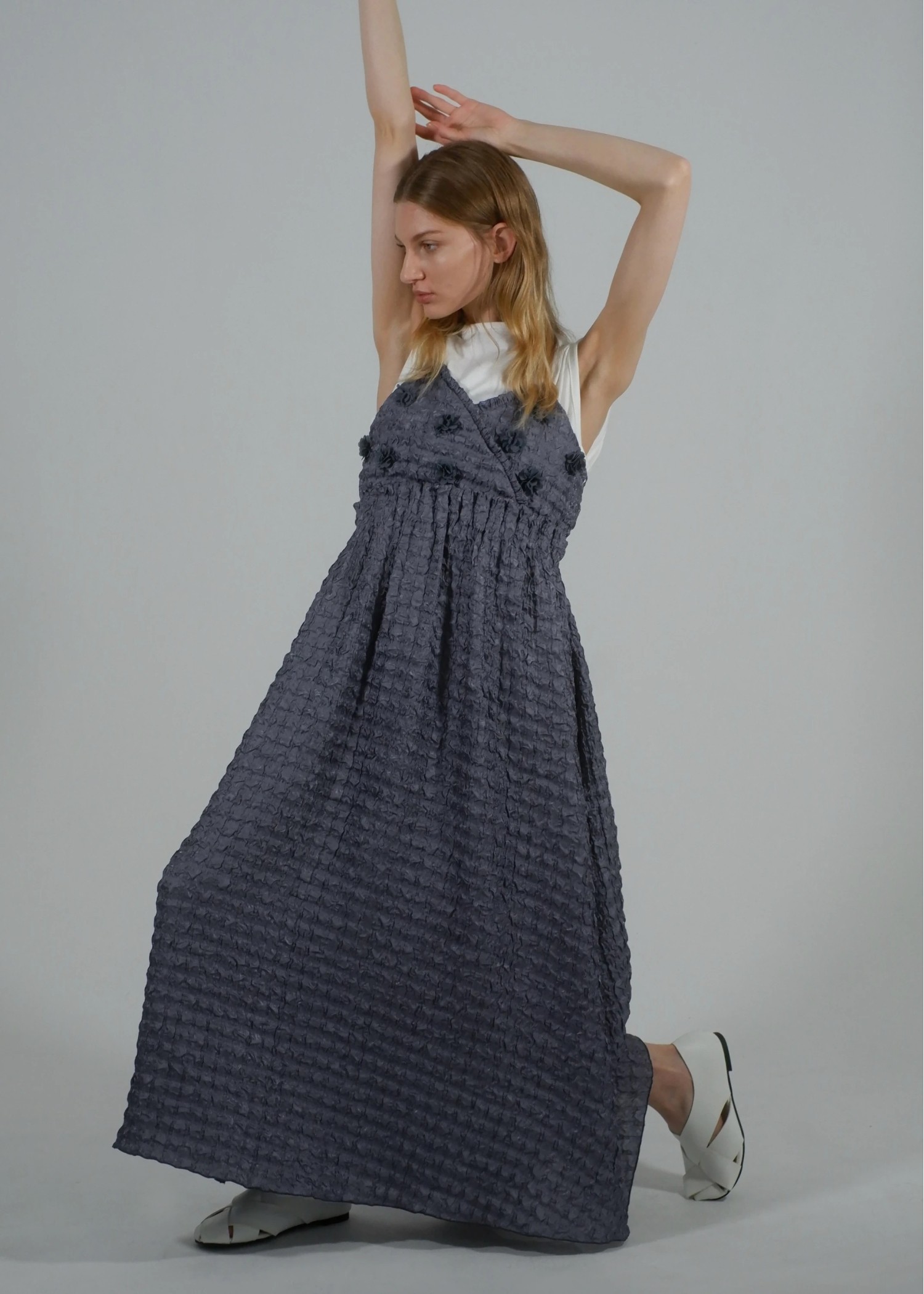 flower motif waist rubber tuck cami OP