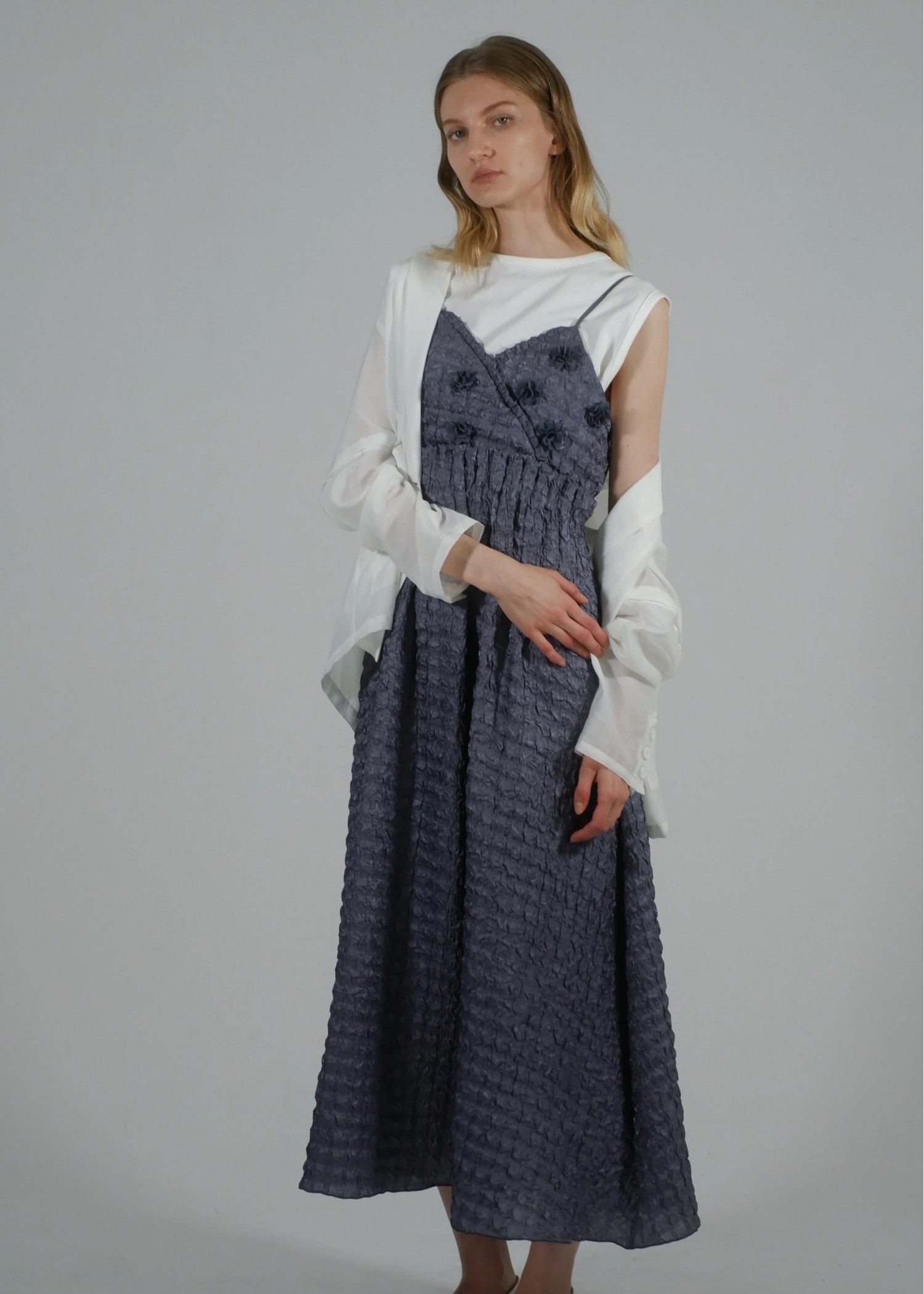 flower motif waist rubber tuck cami OP