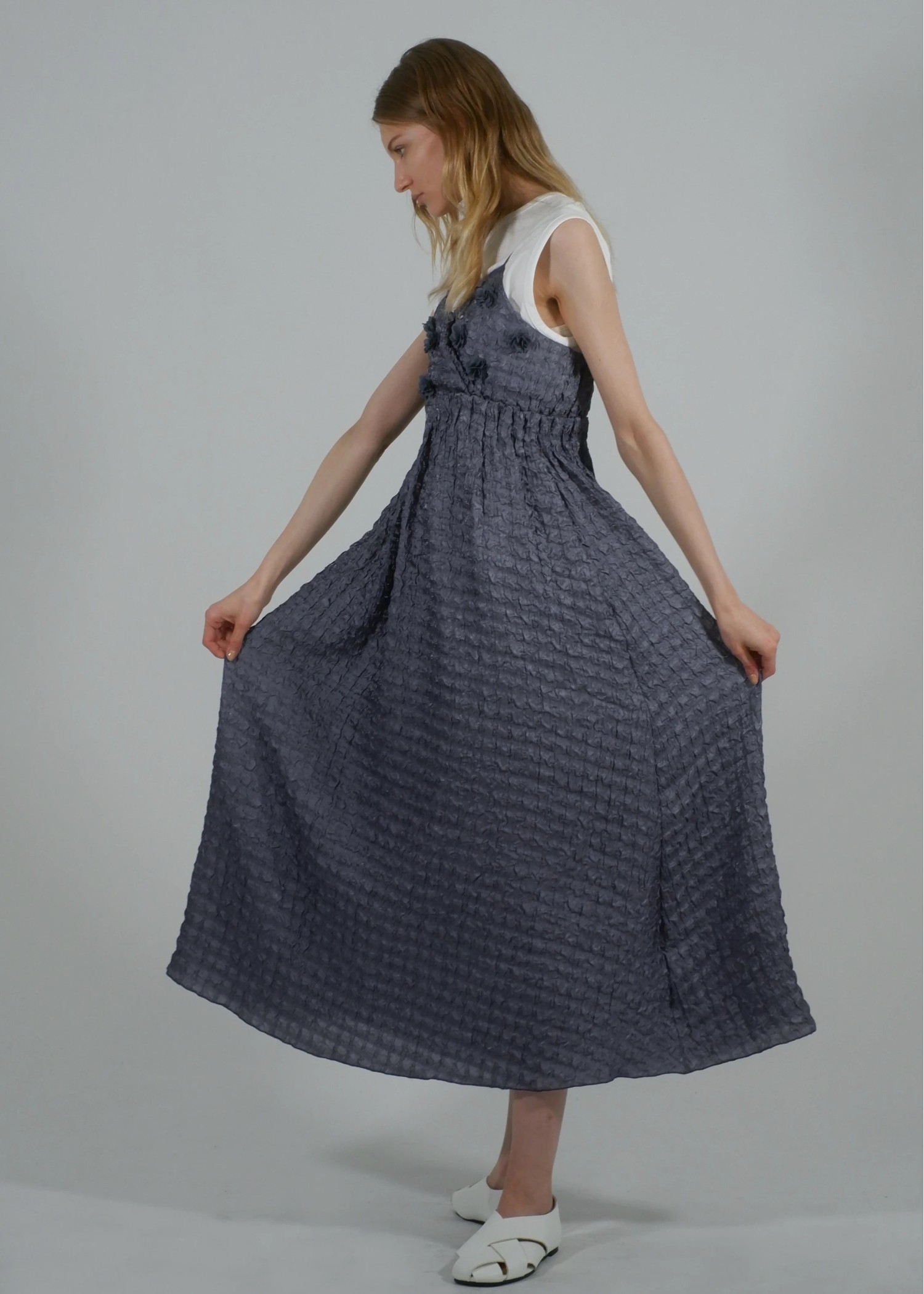 flower motif waist rubber tuck cami OP