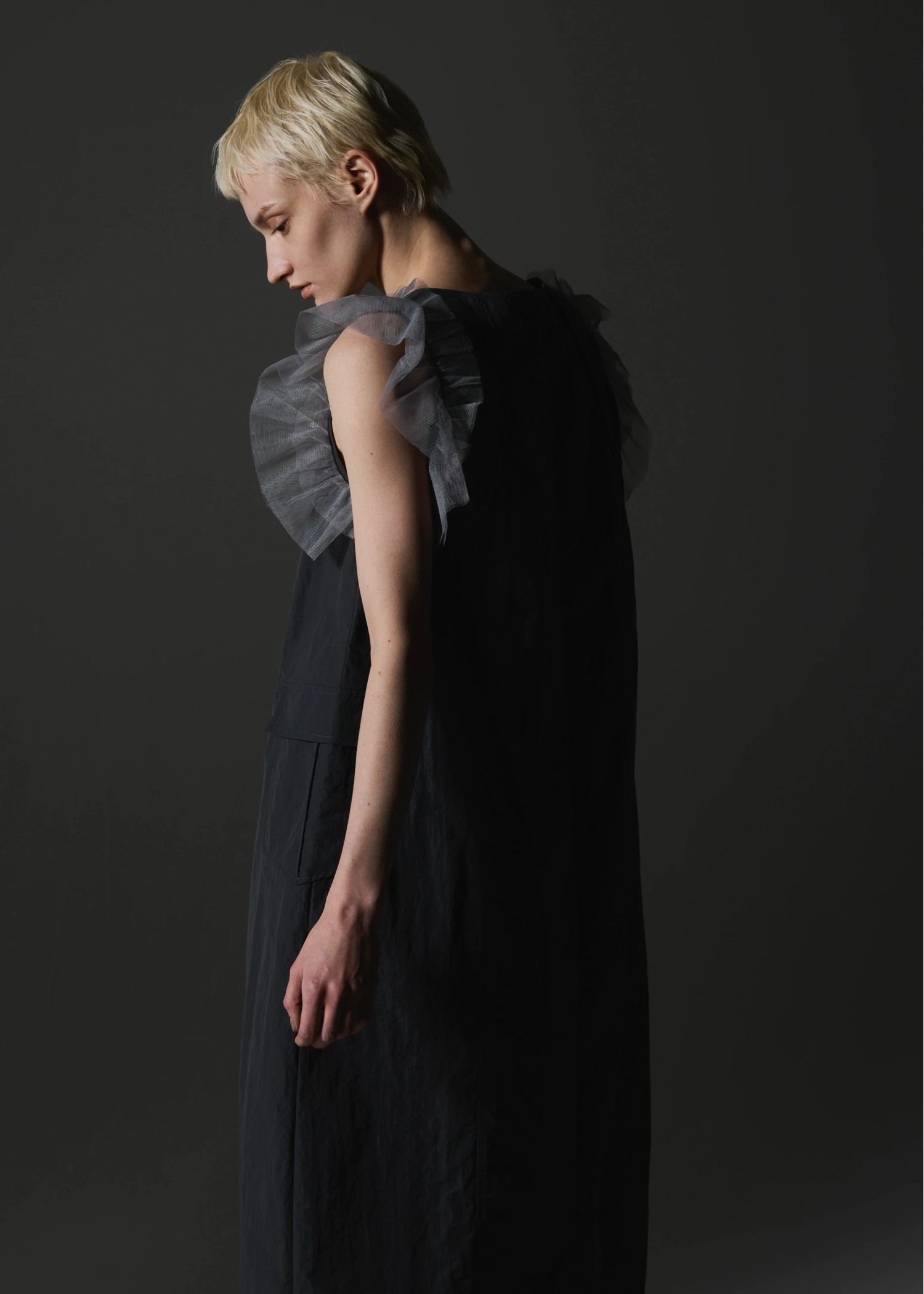 tulle frill no sleeve nylon zip OP