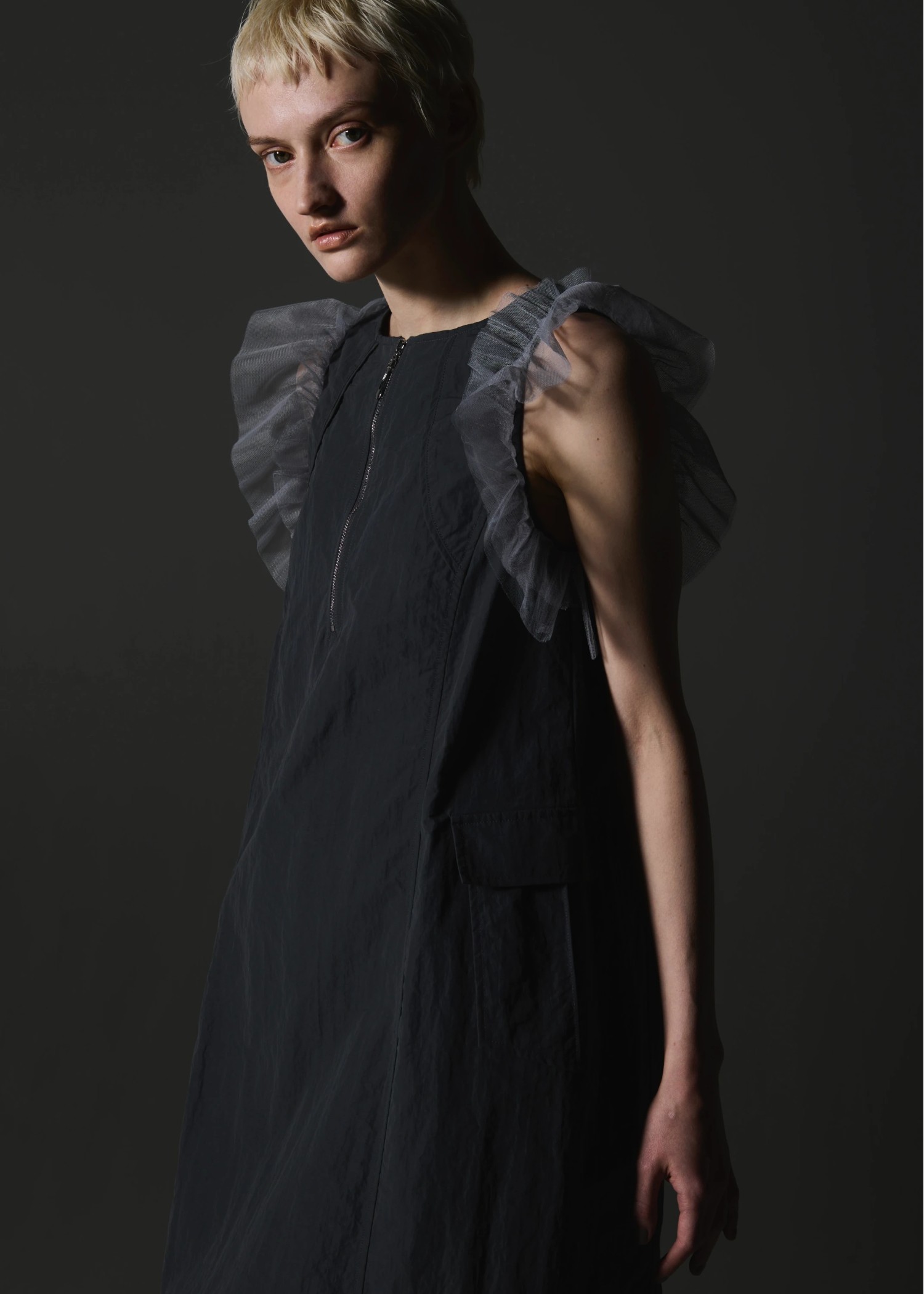 tulle frill no sleeve nylon zip OP